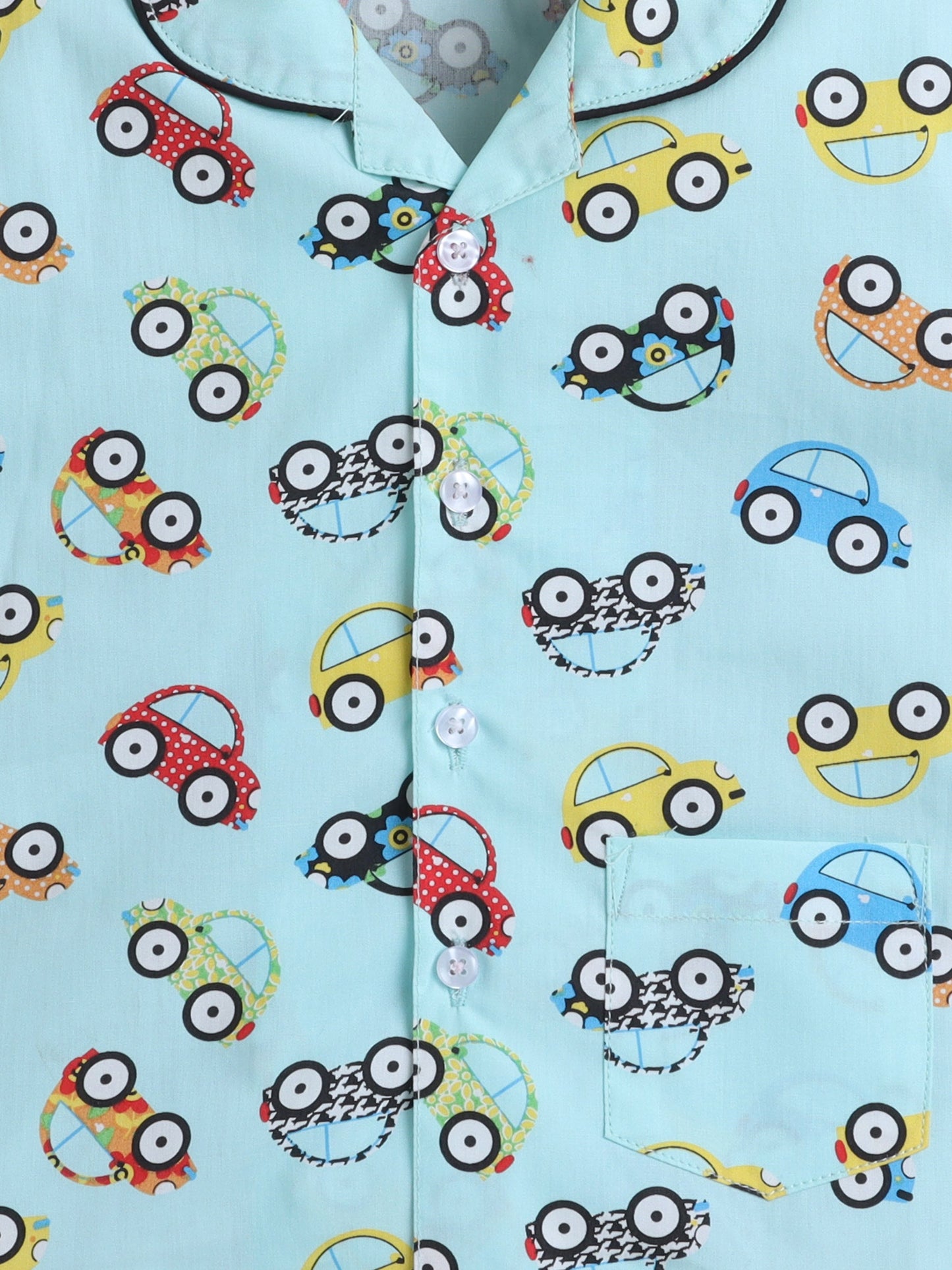 The Magic Wand Cotton Half Sleeve Car Printed Night Suit Set Blue