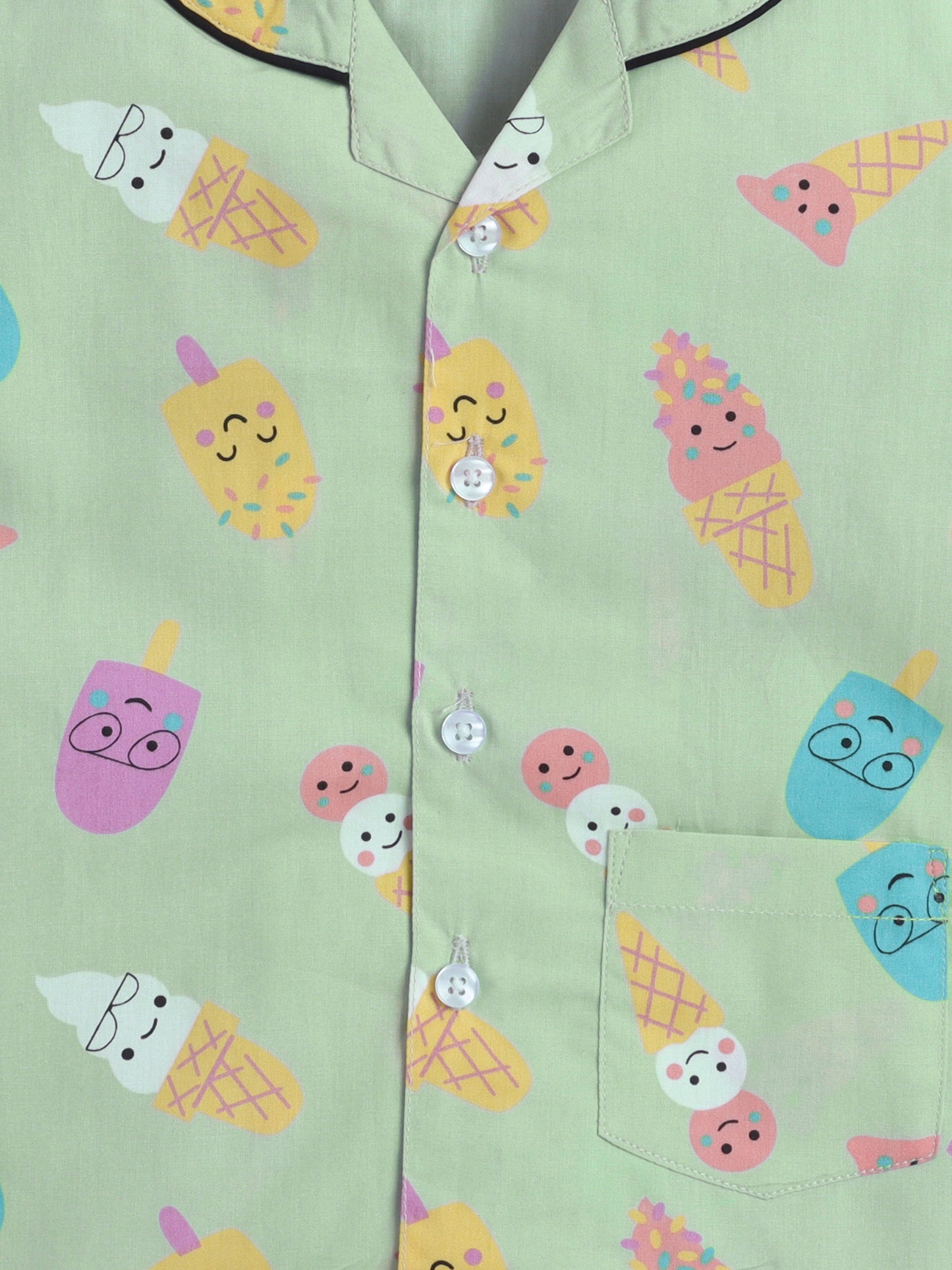 The Magic Wand Cotton Half Sleeve Candy Printed Night Suit Set Green
