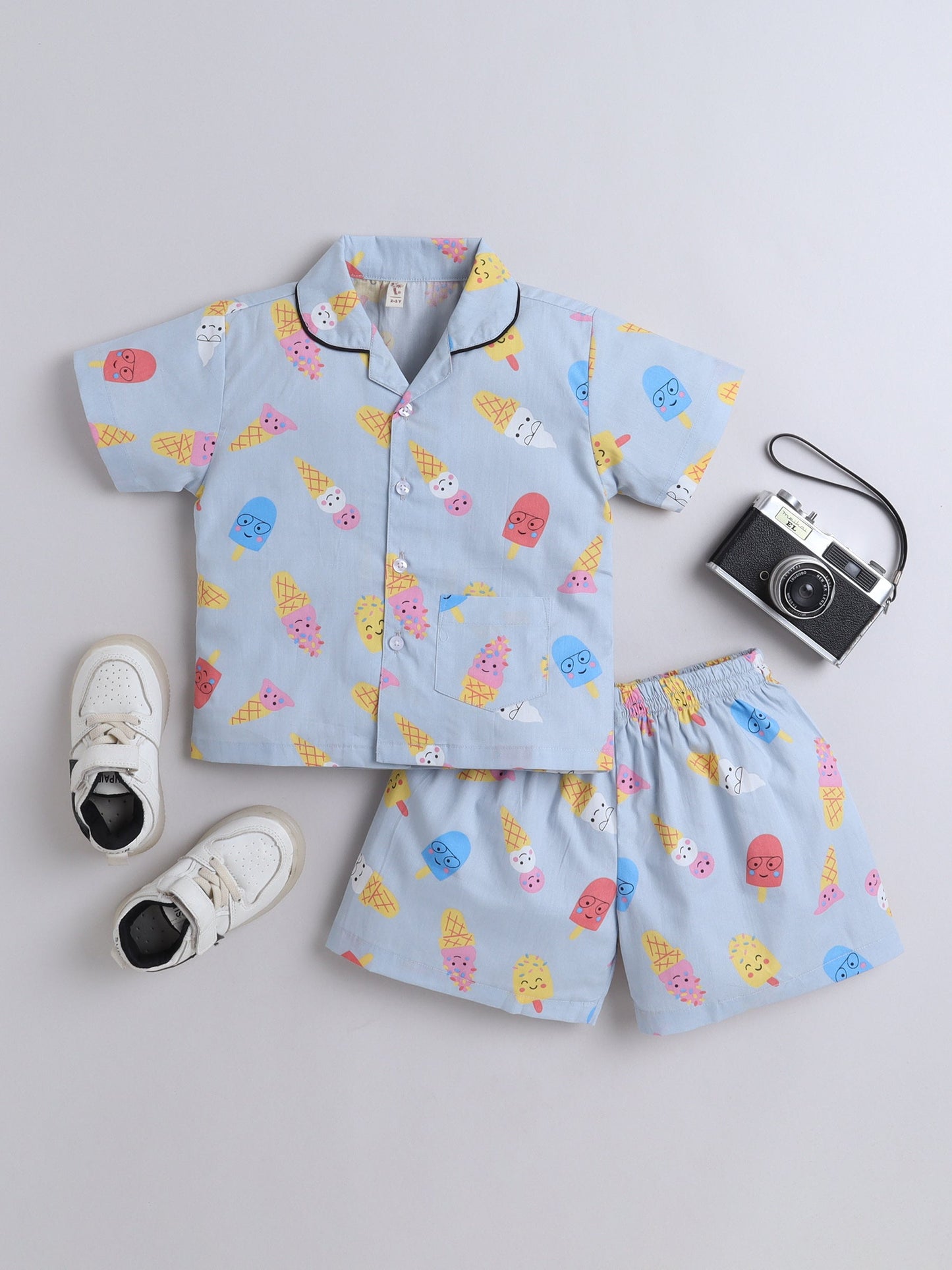 The Magic Wand Cotton Half Sleeve Candy Printed Night Suit Set Grey