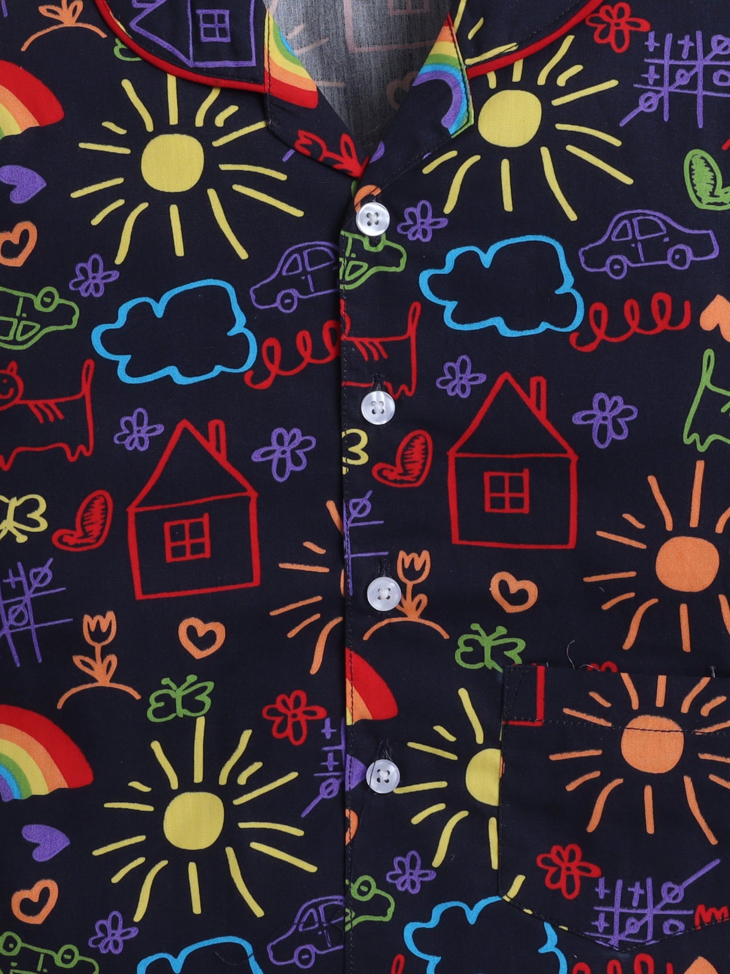 Cotton Woven Half Sleeves Doodle Art Printed Coordinating Night Suit Set - Blue