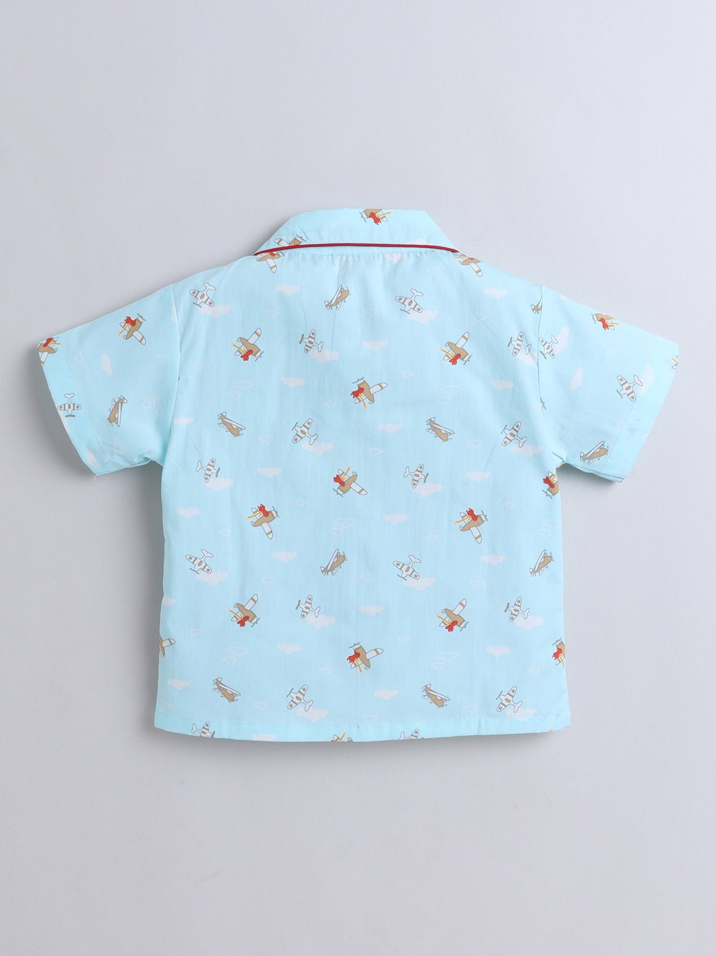 The Magic Wand Cotton Half Sleeve Airplane Printed Night Suit Set Blue