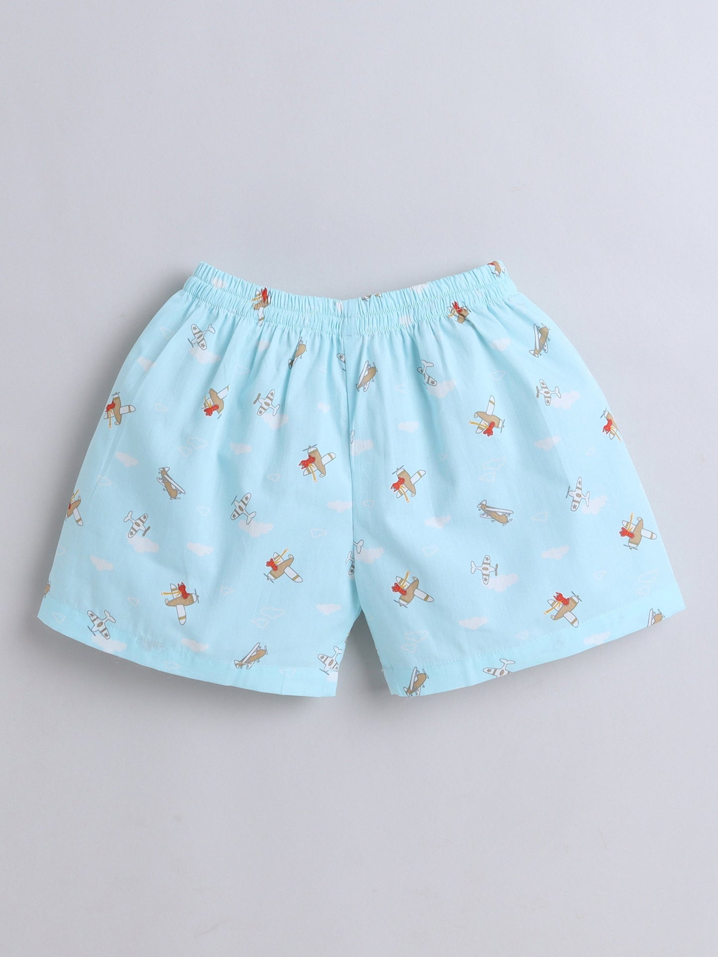 The Magic Wand Cotton Half Sleeve Airplane Printed Night Suit Set Blue