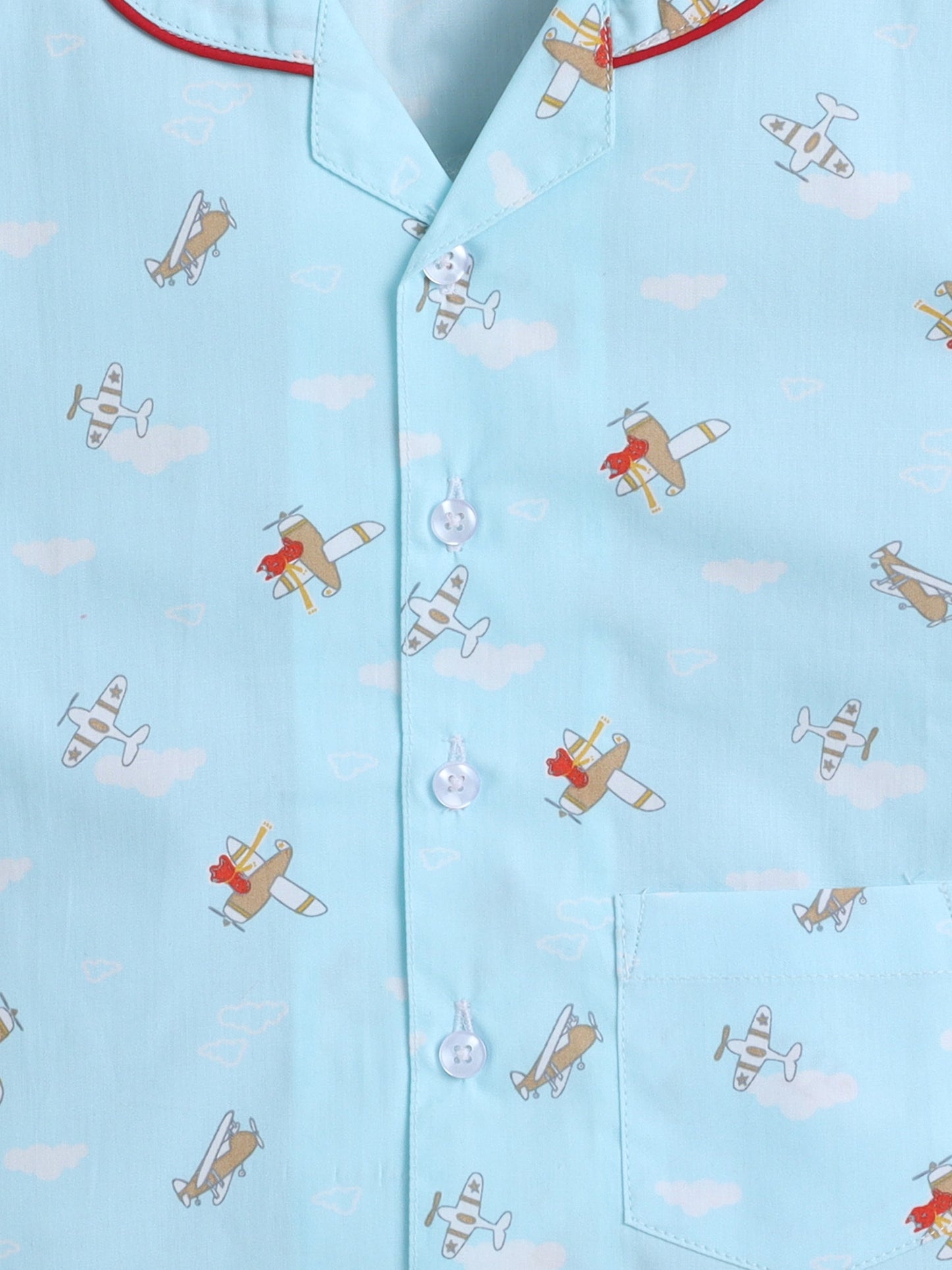 The Magic Wand Cotton Half Sleeve Airplane Printed Night Suit Set Blue