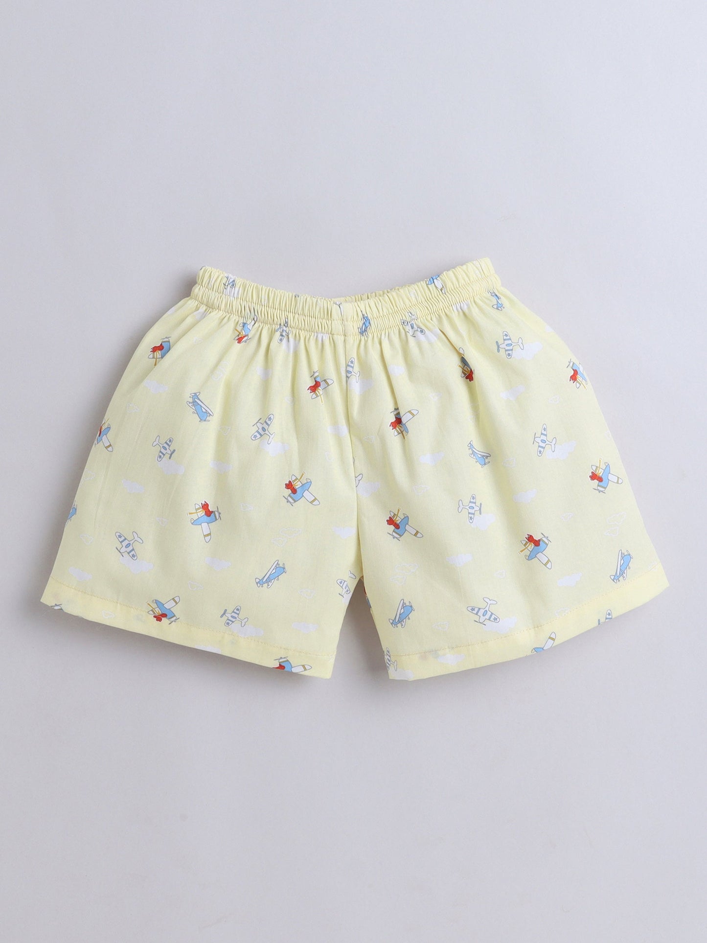 The Magic Wand Cotton Half Sleeve Airplane Printed Night Suit Set Yellow