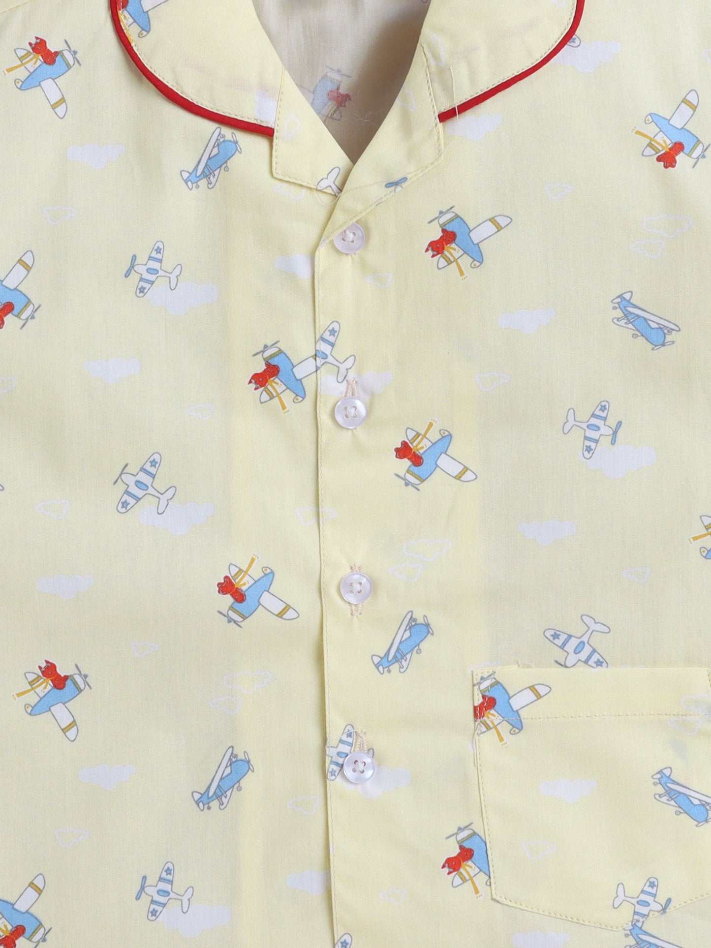 The Magic Wand Cotton Half Sleeve Airplane Printed Night Suit Set Yellow