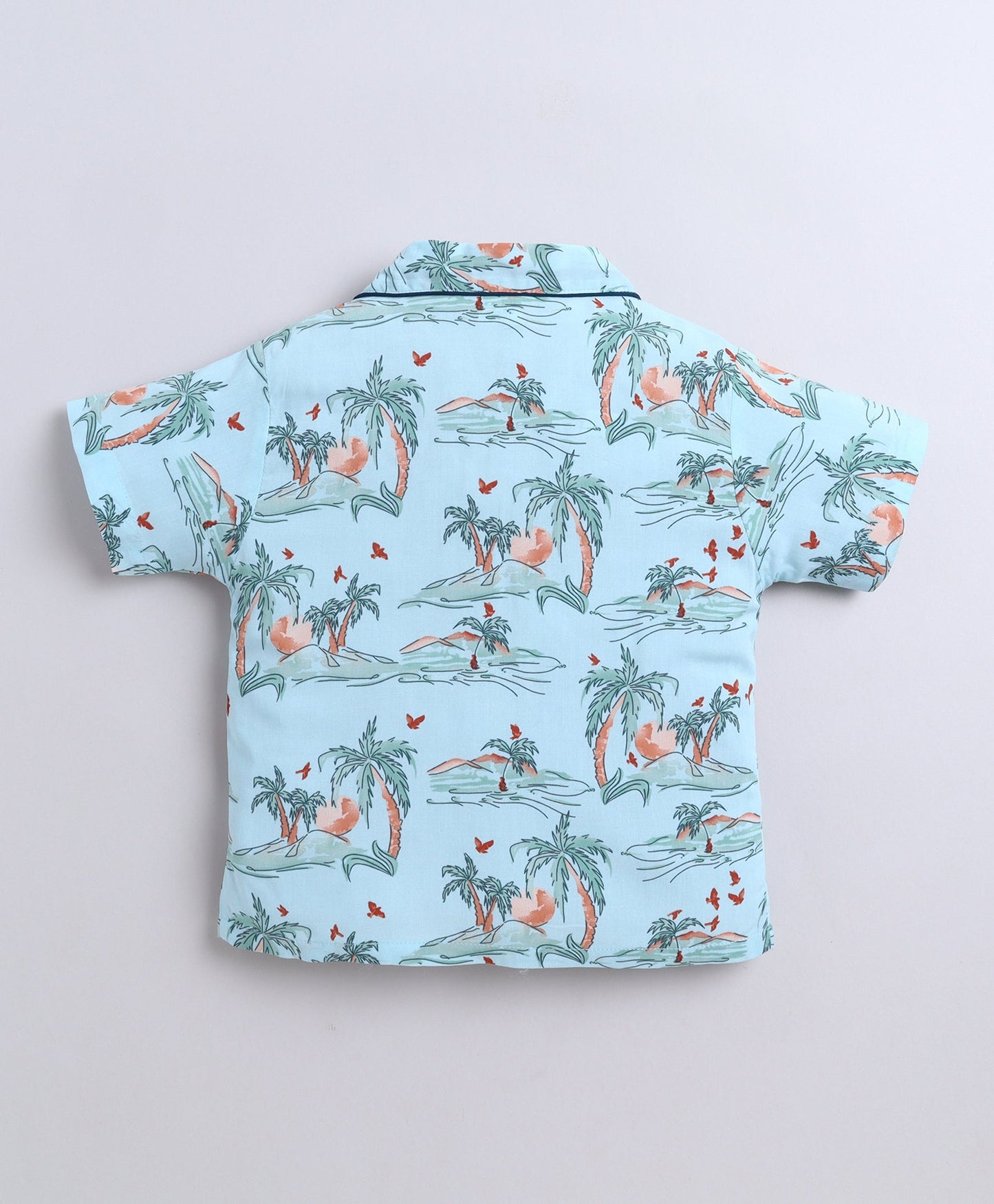 The Magic Wand Poplin Cotton Half Sleeves Beach Printed Night Suit Set- Blue