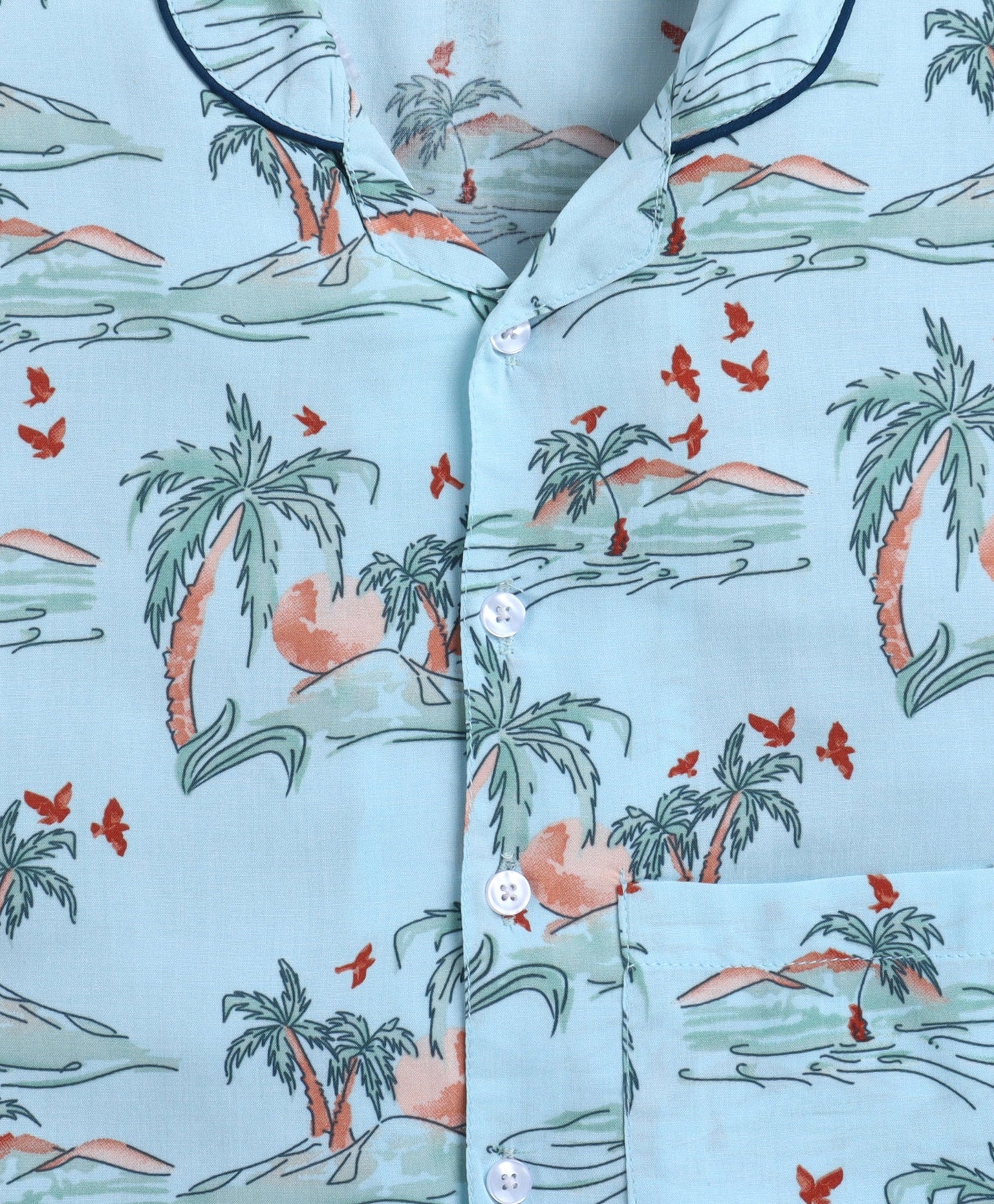 The Magic Wand Poplin Cotton Half Sleeves Beach Printed Night Suit Set- Blue