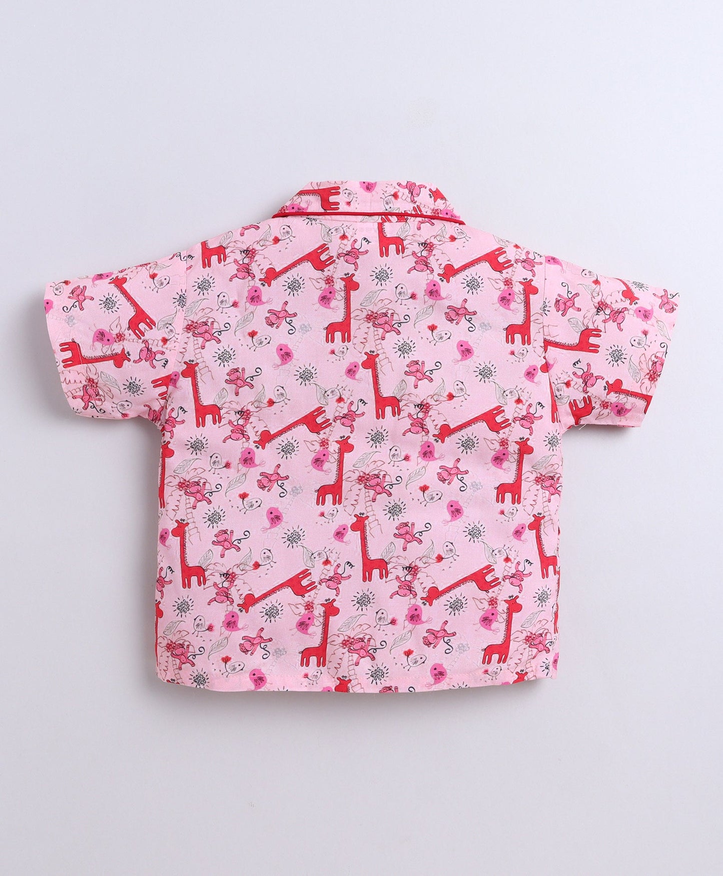The Magic Wand Poplin Cotton Half Sleeves Animal Printed Night Suit Set- Pink
