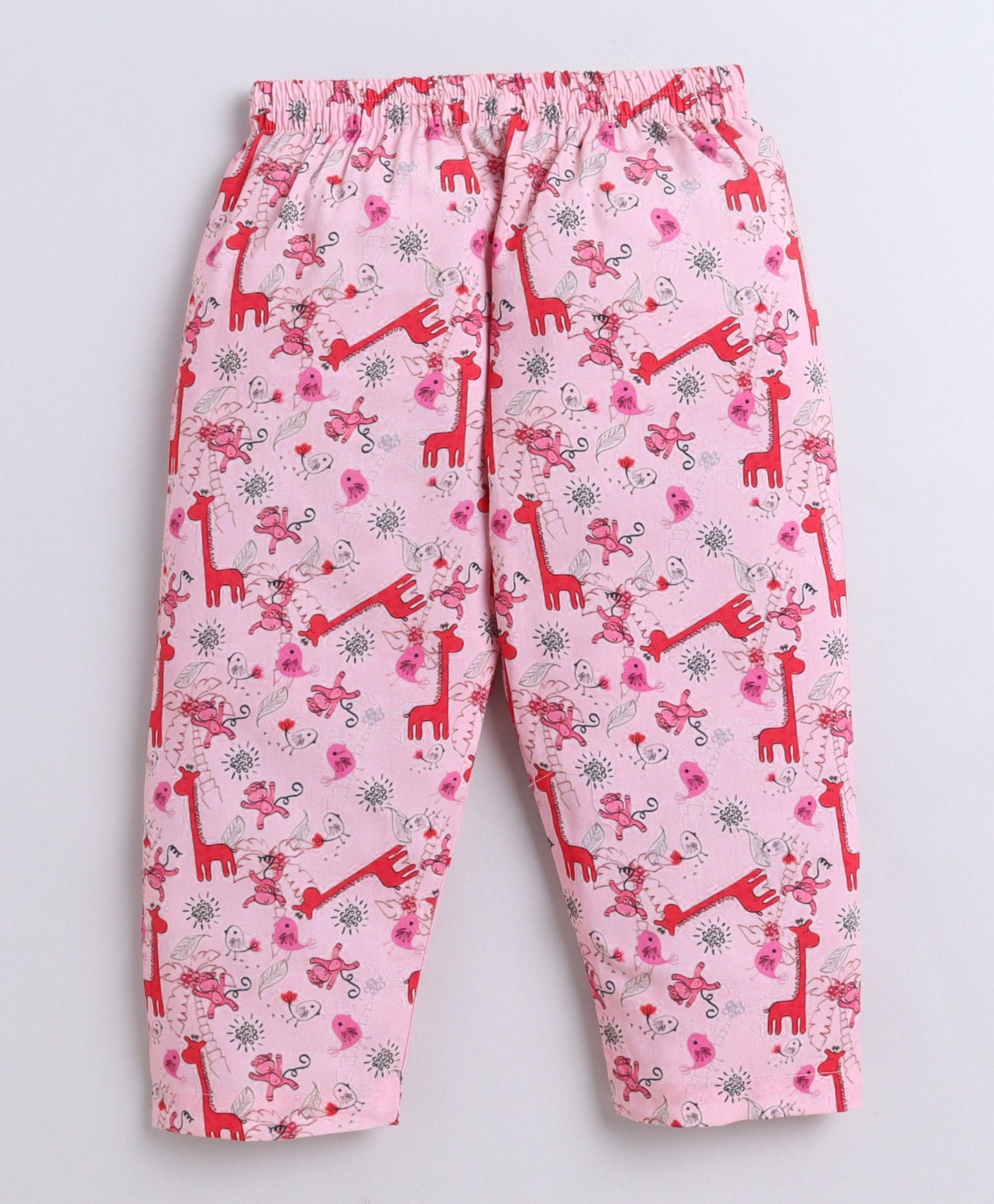 The Magic Wand Poplin Cotton Half Sleeves Animal Printed Night Suit Set- Pink
