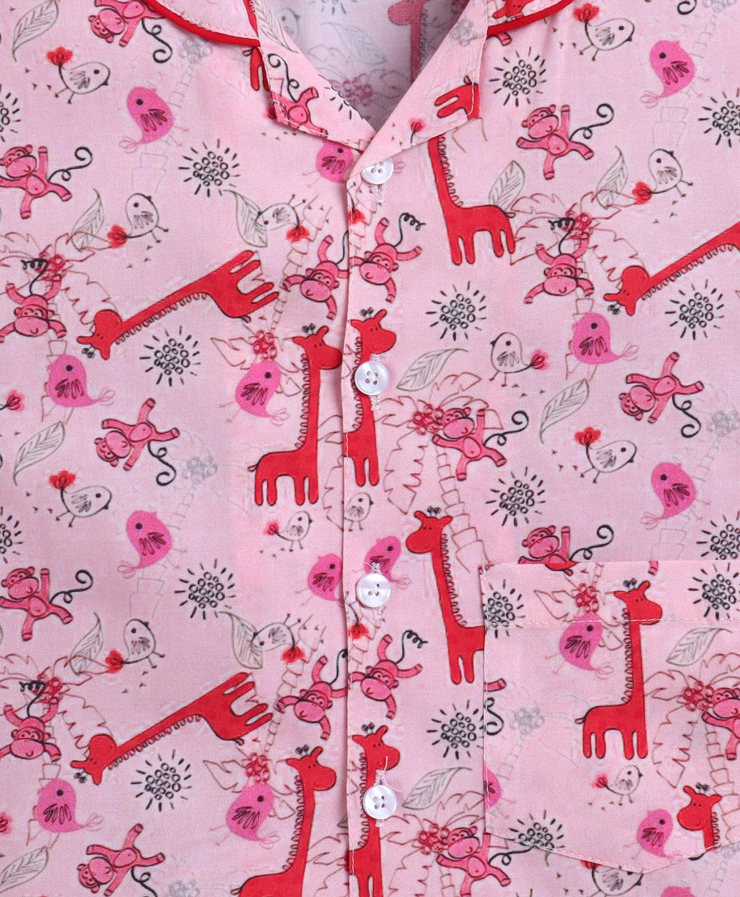 The Magic Wand Poplin Cotton Half Sleeves Animal Printed Night Suit Set- Pink