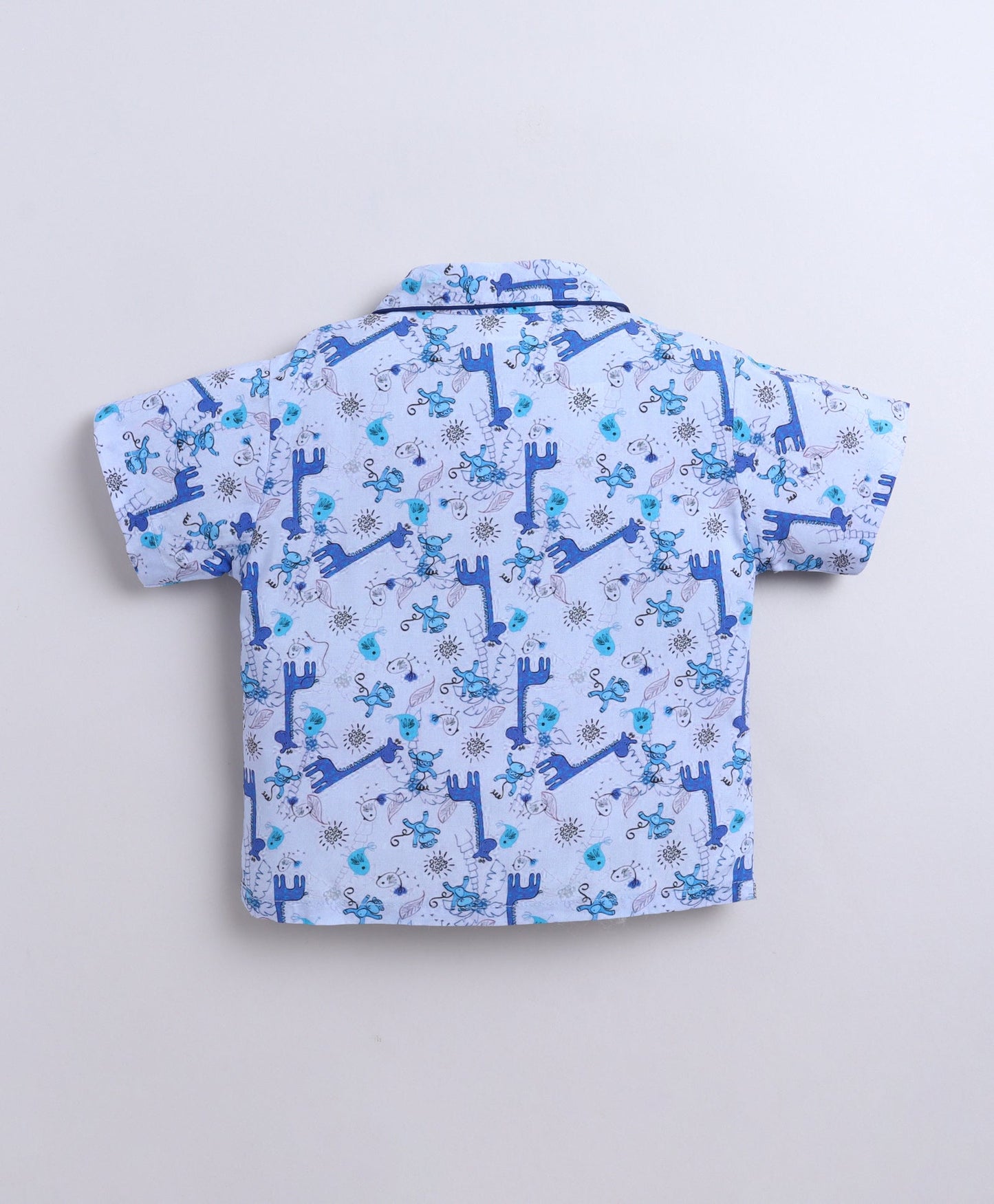 The Magic Wand Poplin Cotton Half Sleeves Animal Printed Night Suit Set- Blue