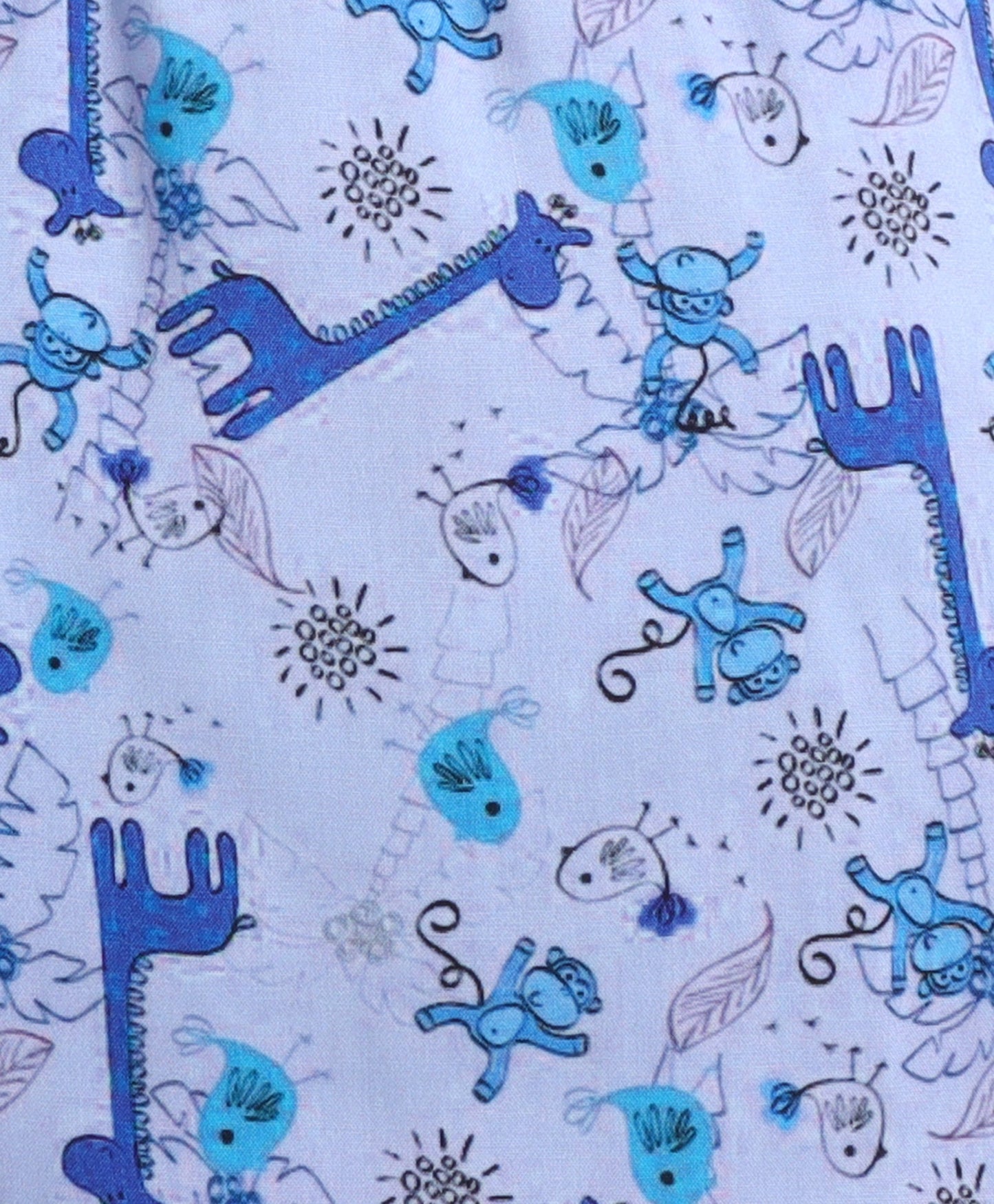 The Magic Wand Poplin Cotton Half Sleeves Animal Printed Night Suit Set- Blue