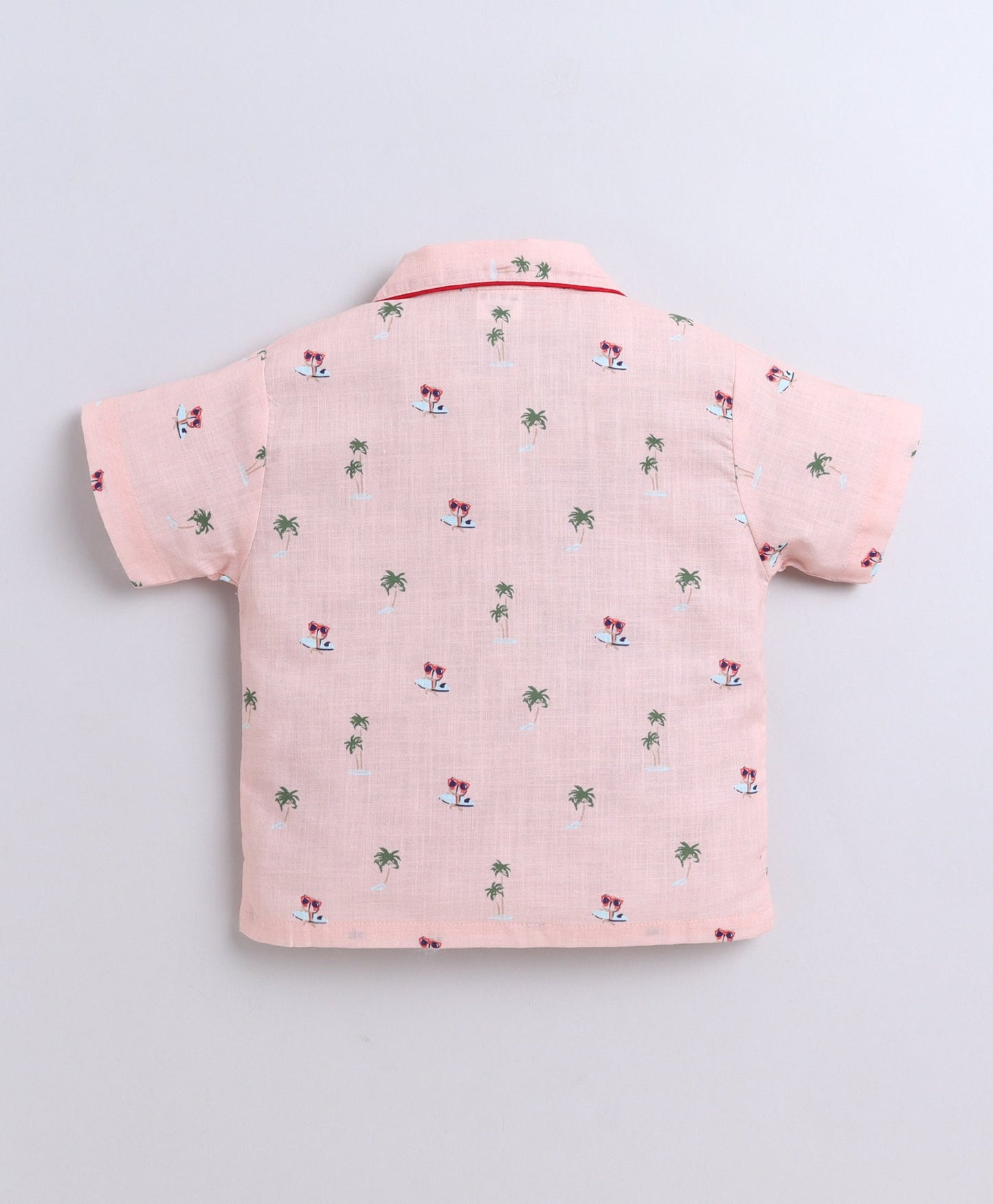 The Magic Wand Poplin Cotton Half Sleeves AII Palm Tree Printed Night Suit Set- Peach