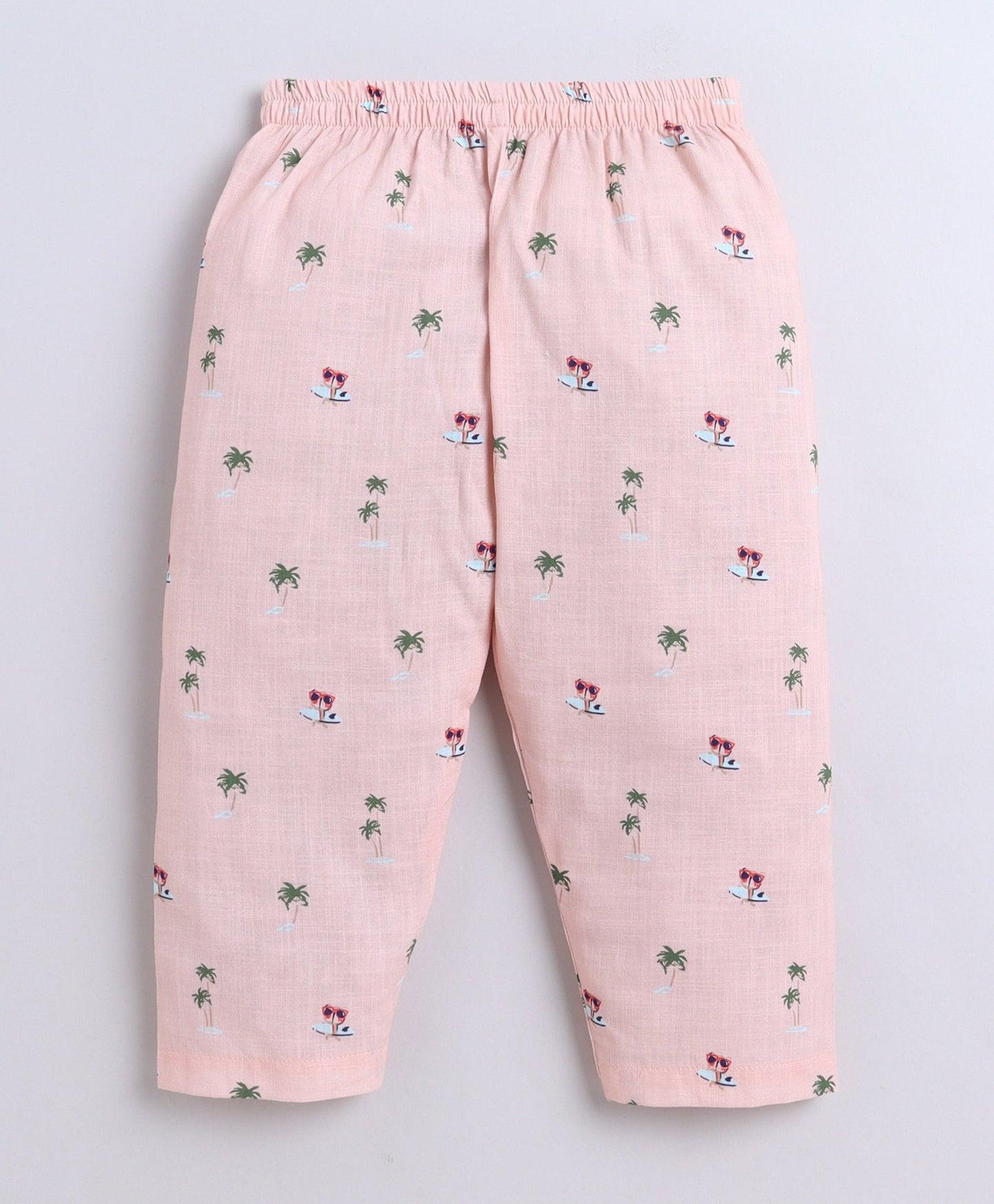 Cotton Half Sleeves AII Palm Tree Printed Night Suit Set - Peach