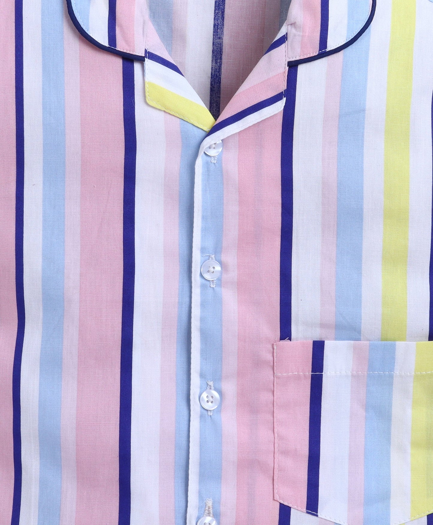 The Magic Wand Poplin Cotton Half Sleeves Stripe Printed Night Suit Set- Multi