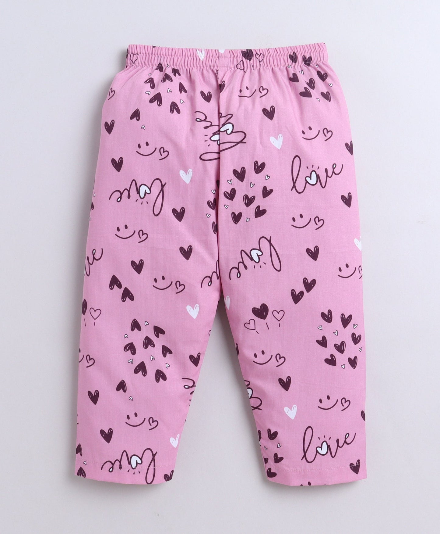 The Magic Wand Poplin Cotton Half Sleeves Heart Printed Night Suit Set- Pink