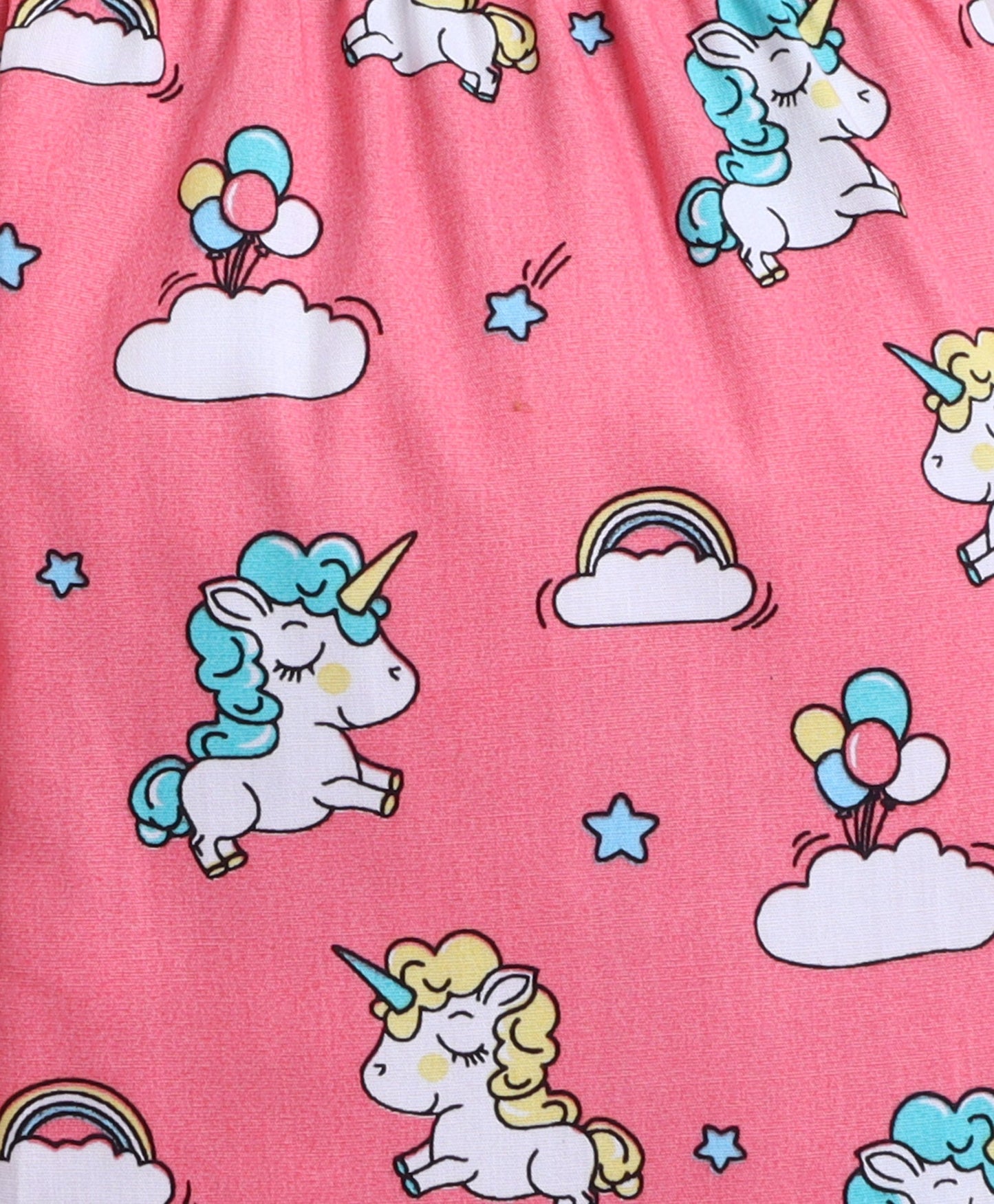 Poplin Cotton Half Sleeves Unicorn Printed Night Suit Set - Pink