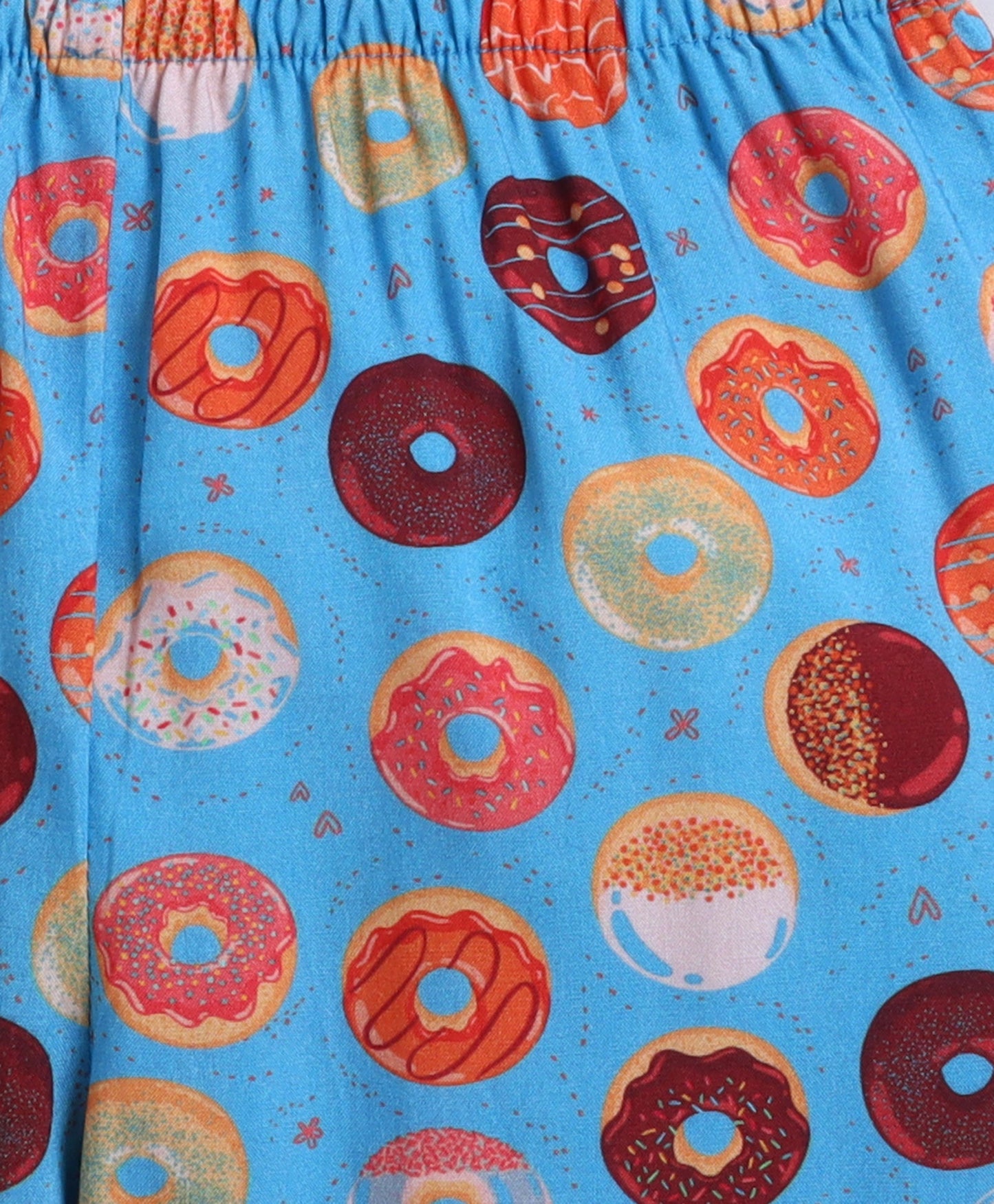 The Magic Wand Poplin Cotton Half Sleeves Donuts Printed Night Suit Set- Blue