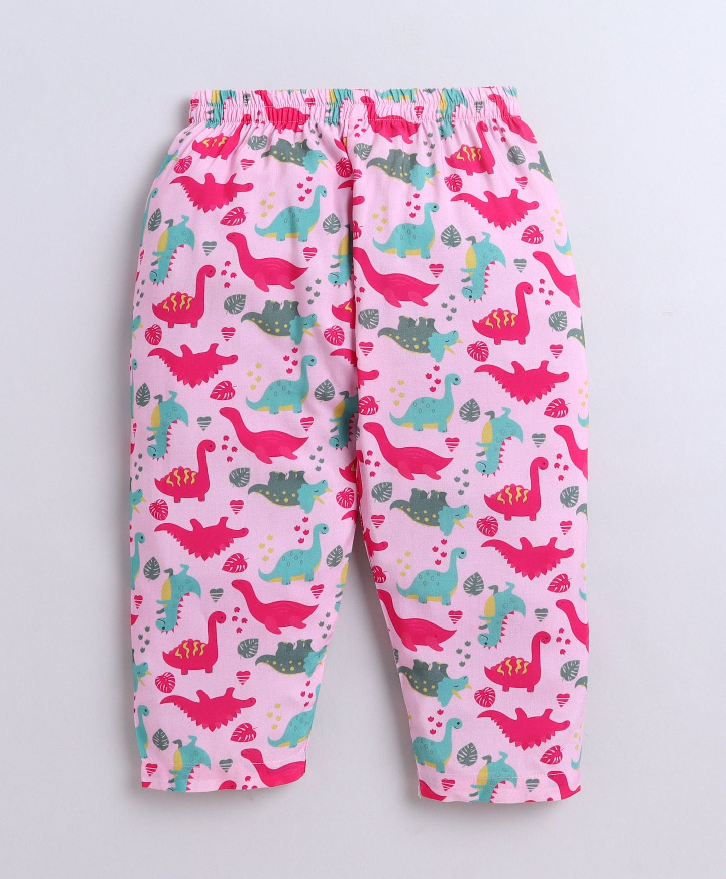 The Magic Wand Poplin Cotton Half Sleeves Dinosaur Printed Night Suit Set- Pink