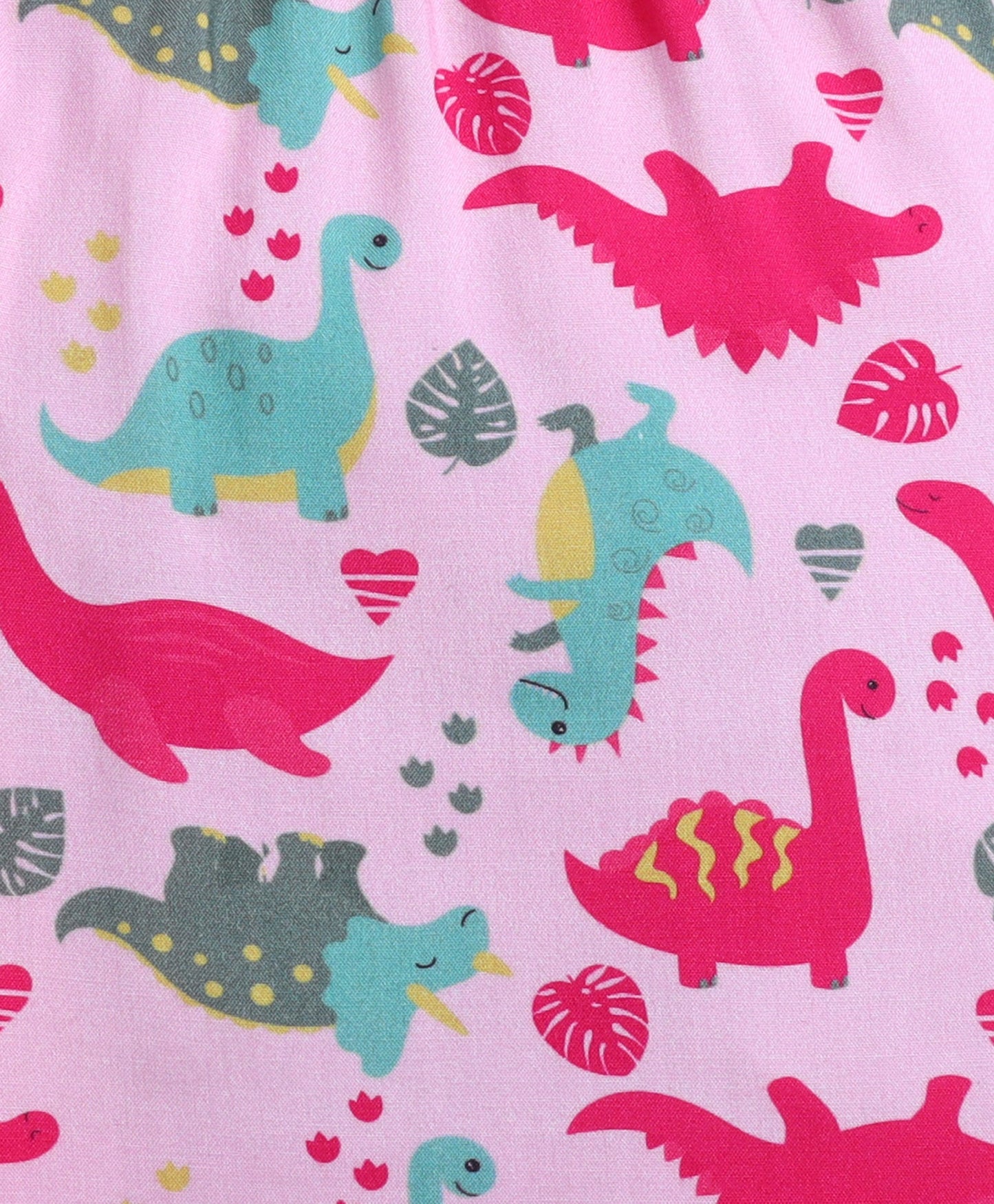 The Magic Wand Poplin Cotton Half Sleeves Dinosaur Printed Night Suit Set- Pink