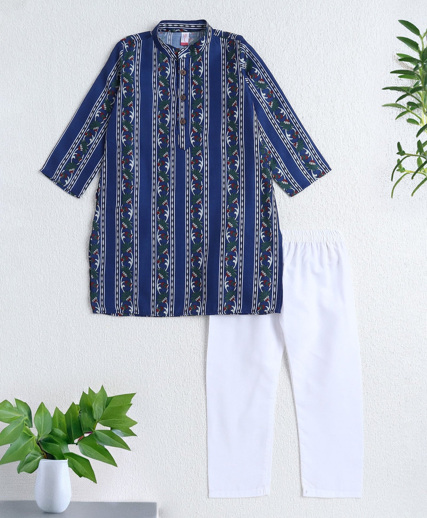 The Magic Wand Woven Digital Printed Full Sleeves Kurta and Pyjama Set- Navy Blue