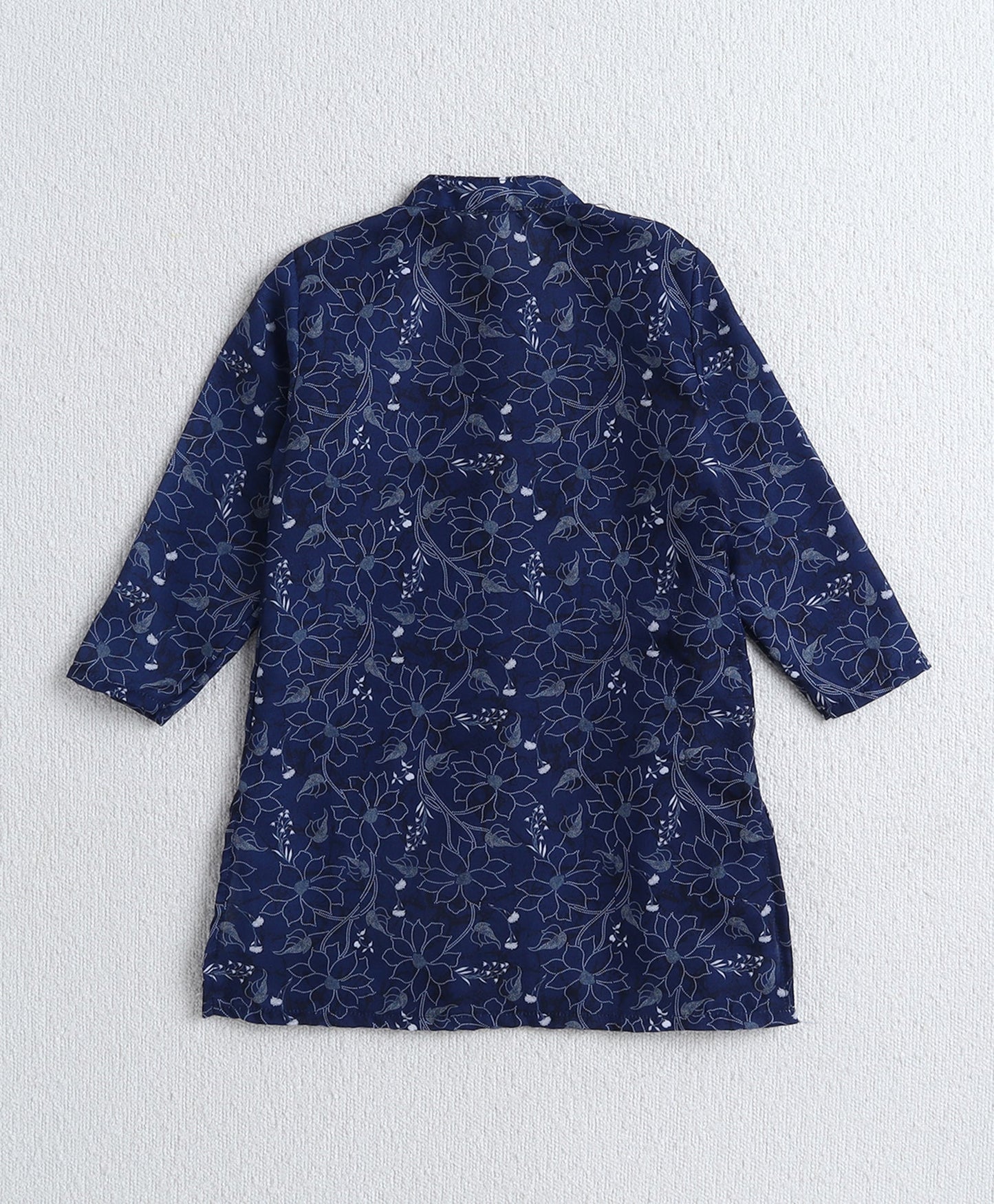 The Magic Wand Woven Full Sleeves Floral Digital Printed Kurta & Pyjama Set- Navy Blue