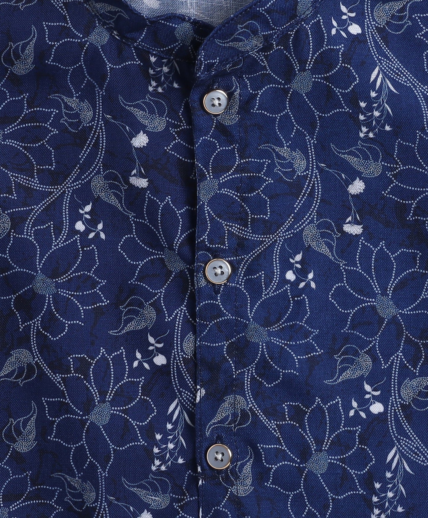 The Magic Wand Woven Full Sleeves Floral Digital Printed Kurta & Pyjama Set- Navy Blue