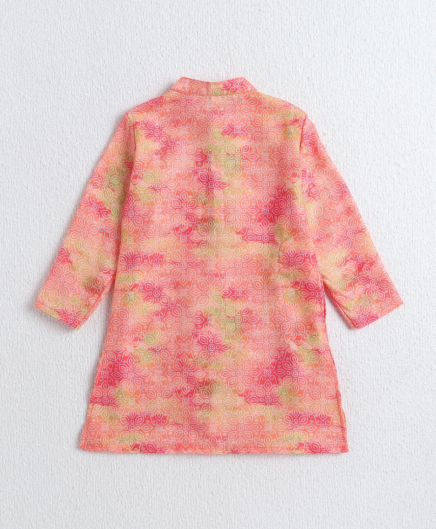 The Magic Wand Woven Full Sleeves Abstract Digital Printed Kurta & Pyjama Set- Peach
