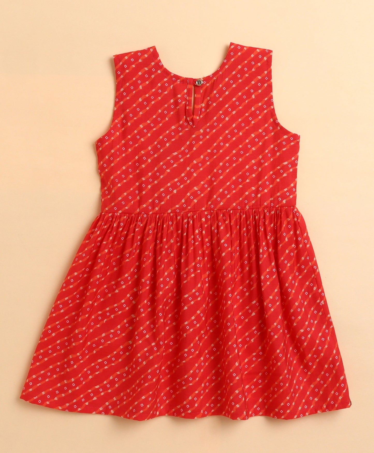 The Magic Wand Cambric Cotton Sleeveless Leheriya Printed Kurta and Plazzo Set - Red