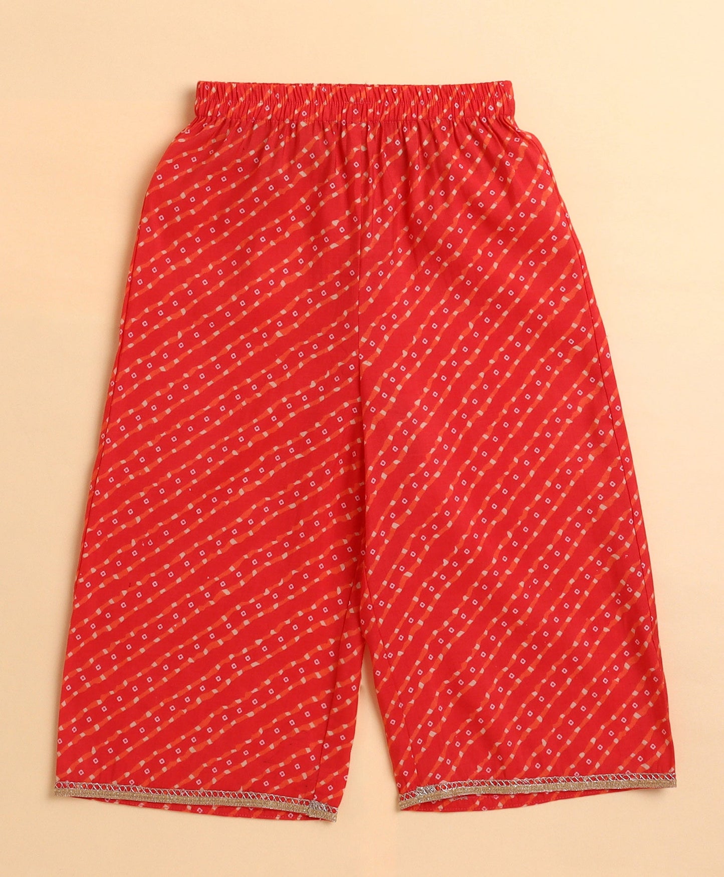 The Magic Wand Cambric Cotton Sleeveless Leheriya Printed Kurta and Plazzo Set - Red