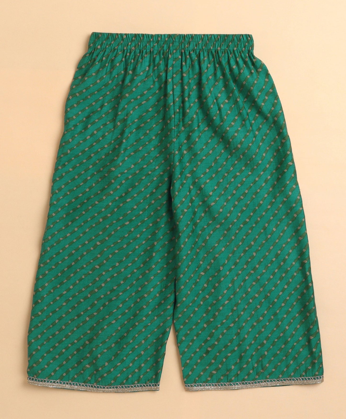 The Magic Wand Cambric Cotton Sleeveless Leheriya Printed Kurta and Plazzo Set - Green