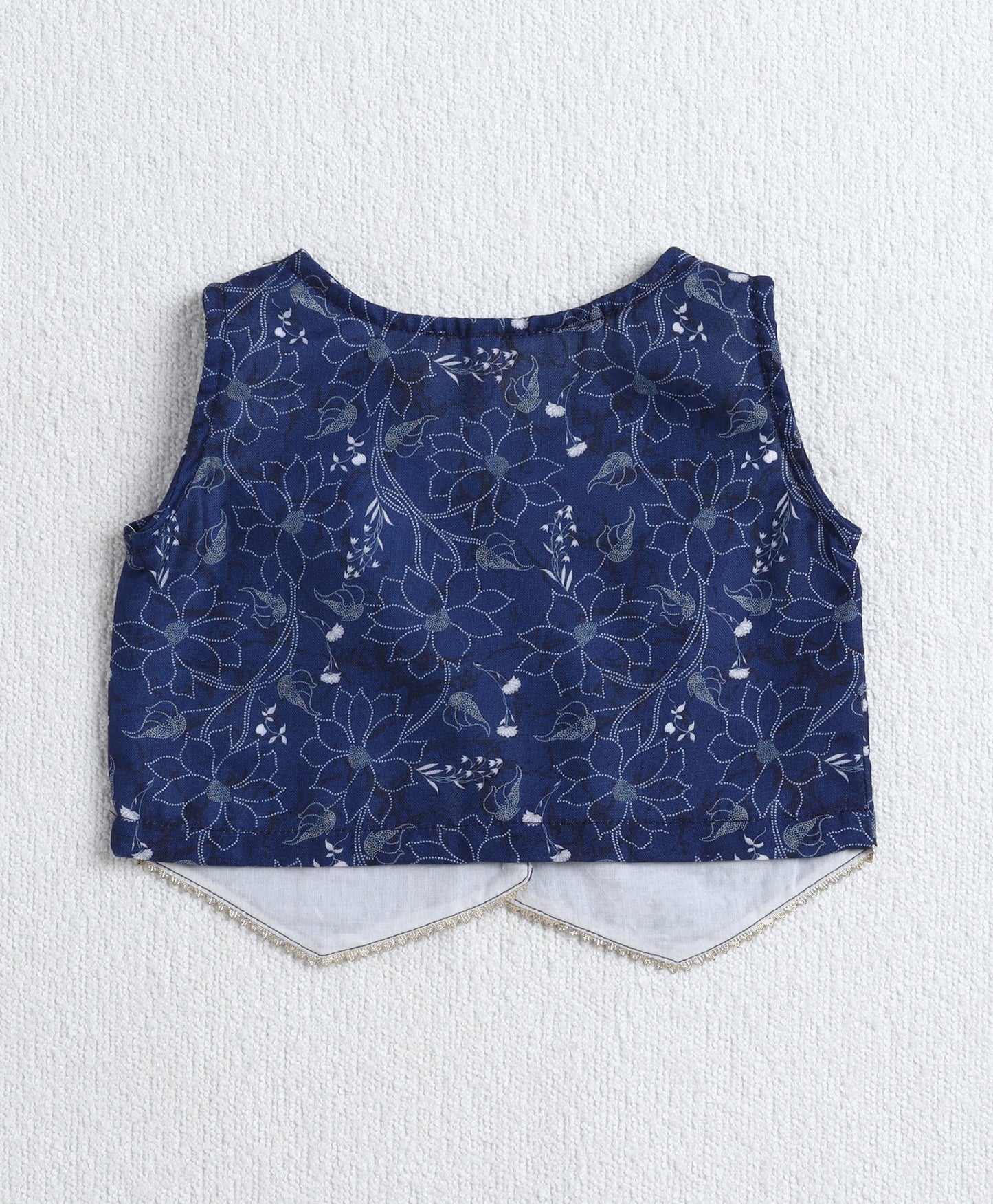 The Magic Wand Woven Sleeveless Digital Floral Printed Top with Patch Pocket Pant Set- Navy Blue