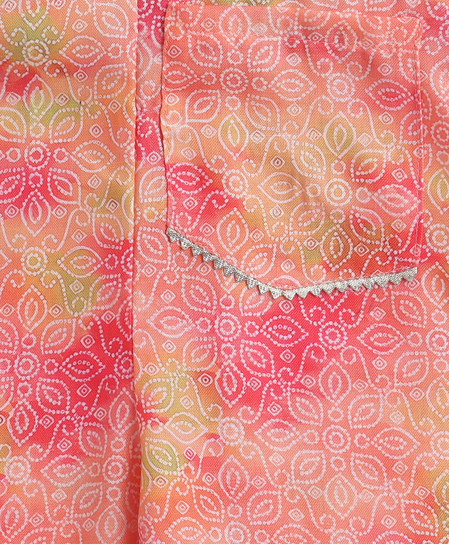 Woven Sleeveless Digital Printed Top with Patch Pocket Pant Set- Peach