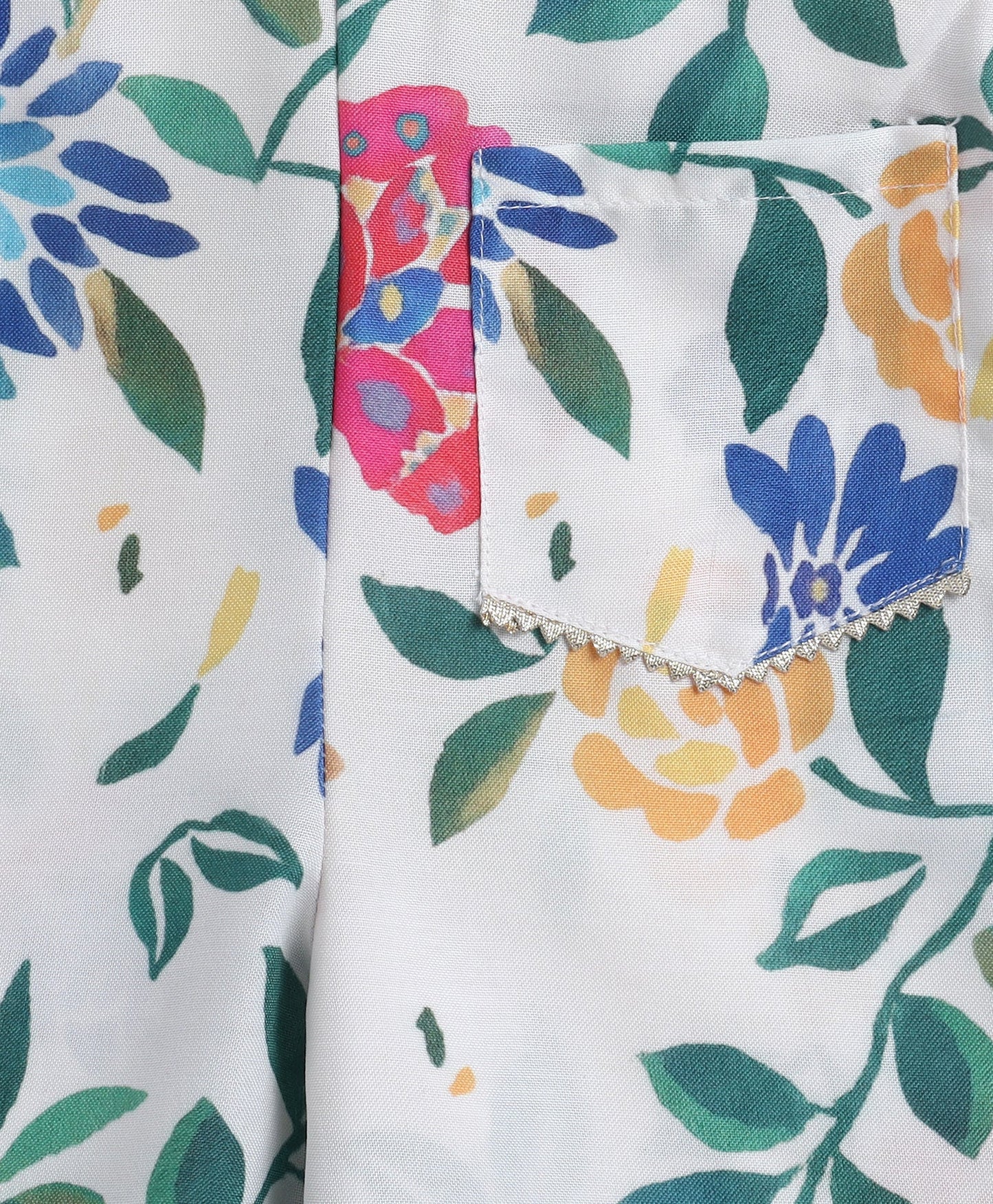 Woven Sleeveless Digital Printed Top with Patch Pocket Pant Set- Off White