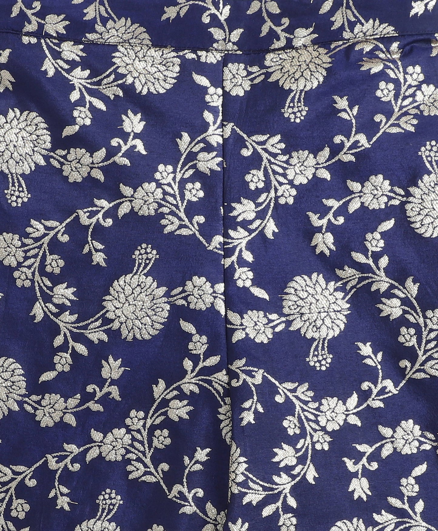 Jacquard Woven Floral Printed & Gota Lace Embellished Incut Kurta and Palazzo Set-Navy Blue