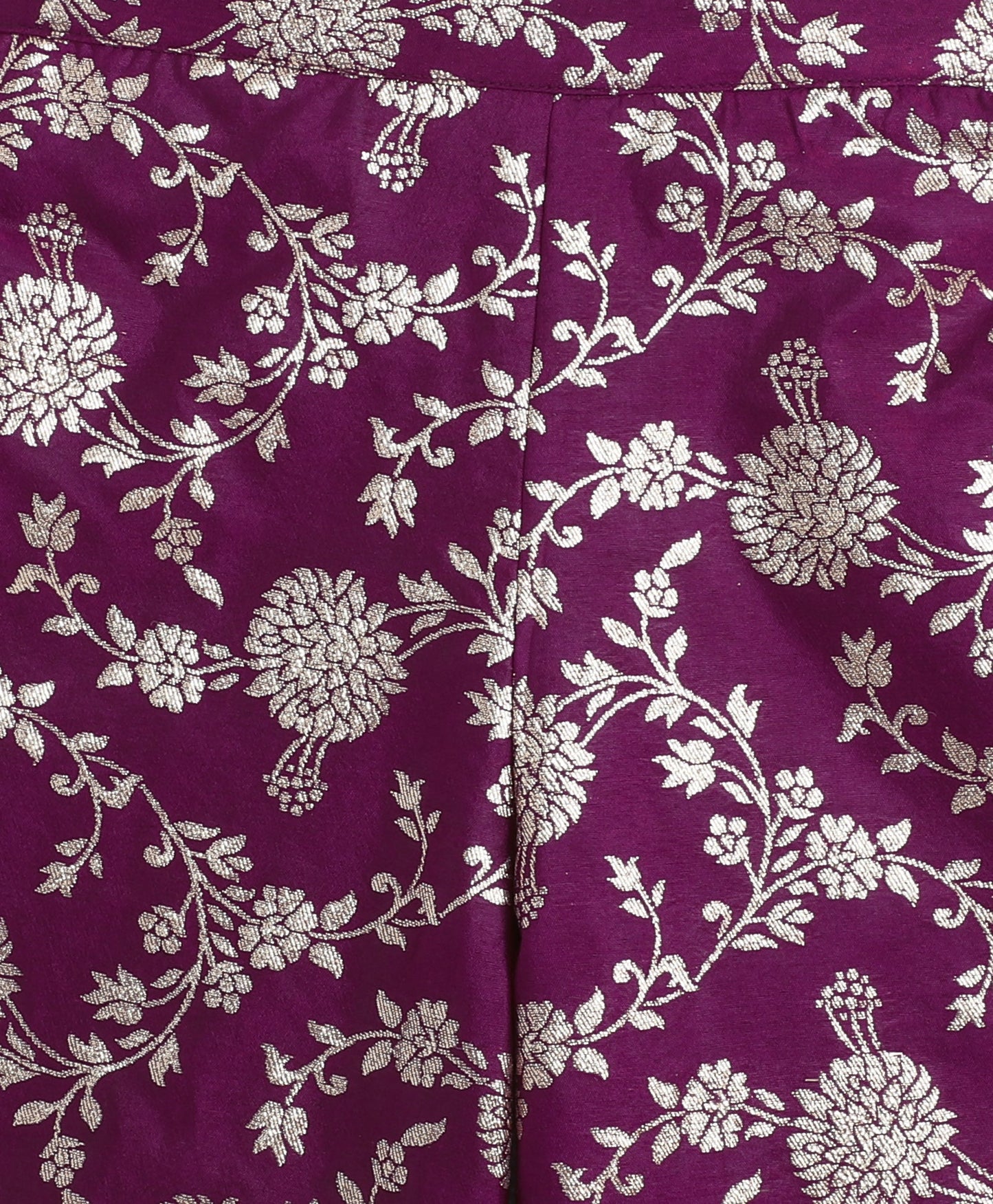 Jacquard Woven Floral Printed & Gota Lace Embellished Incut Kurta and Palazzo Set-Wine