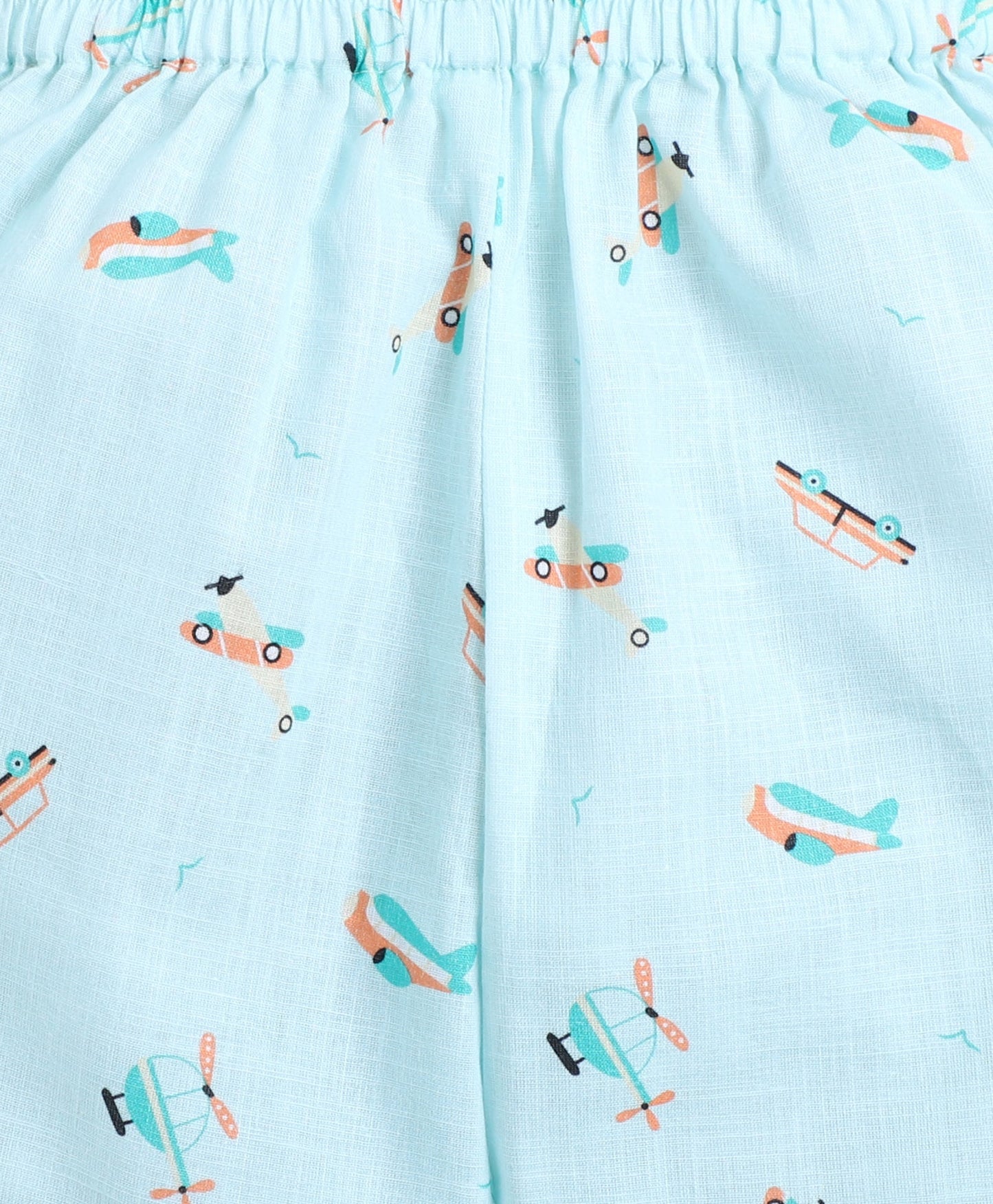 Cotton Woven Full Sleeves Helicopter Printed Coordinating Night Suit Set-Blue