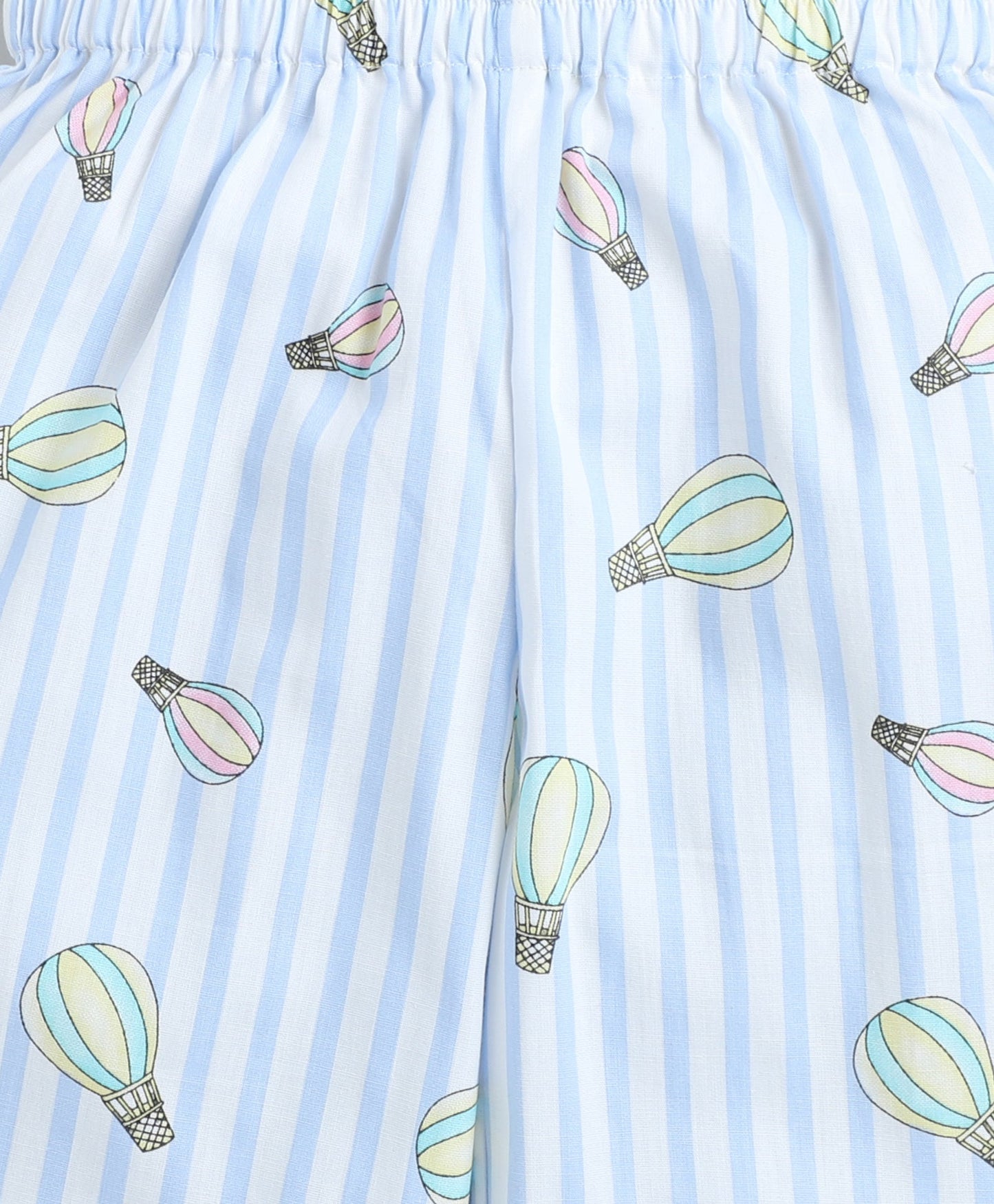 Cotton Woven Full Sleeves Striped Parachute Printed Coordinating Night Suit Set-Blue