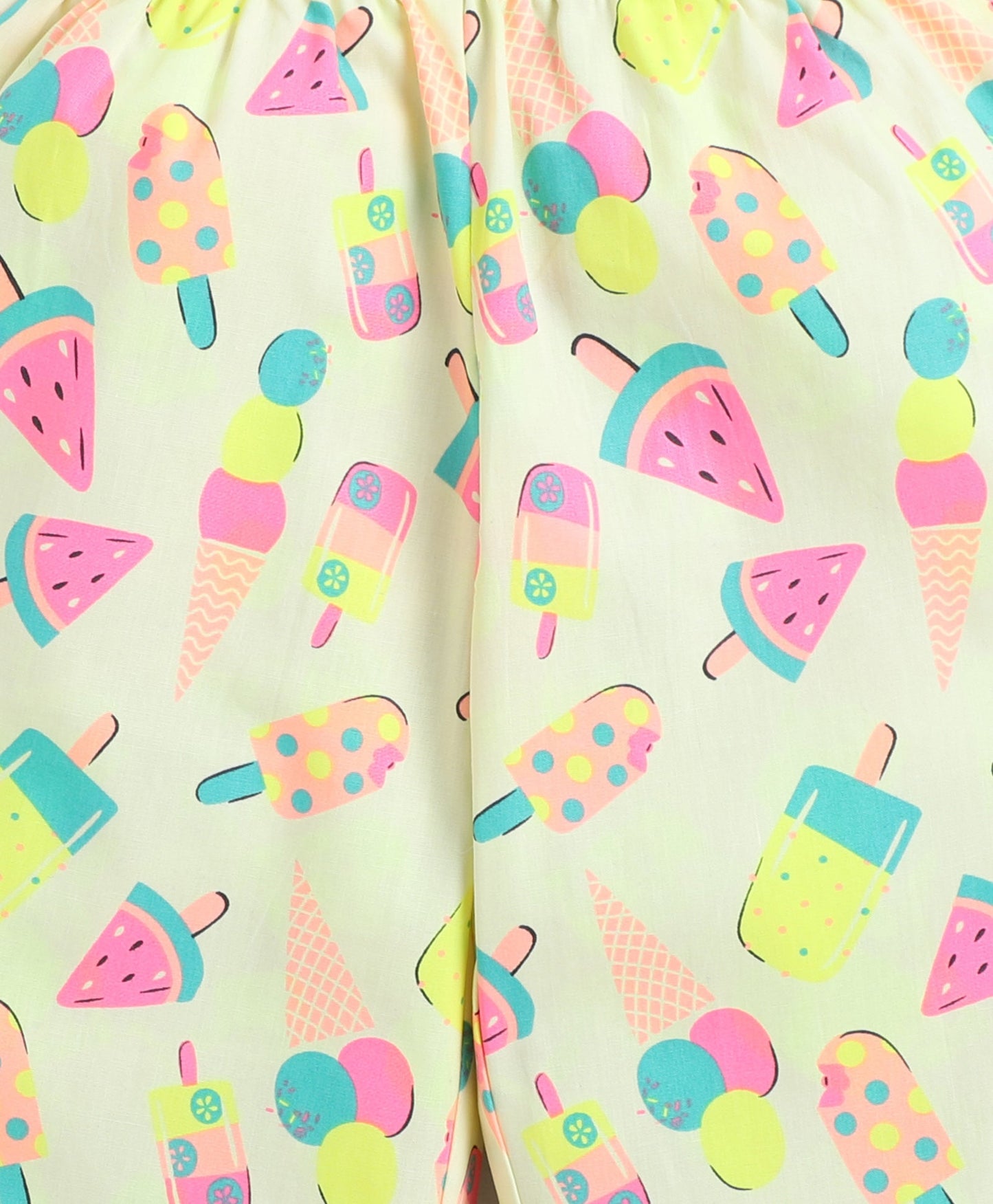 Cotton Woven Full Sleeves Ice Cream Candy Printed Coordinating Night Suit Set-Yellow