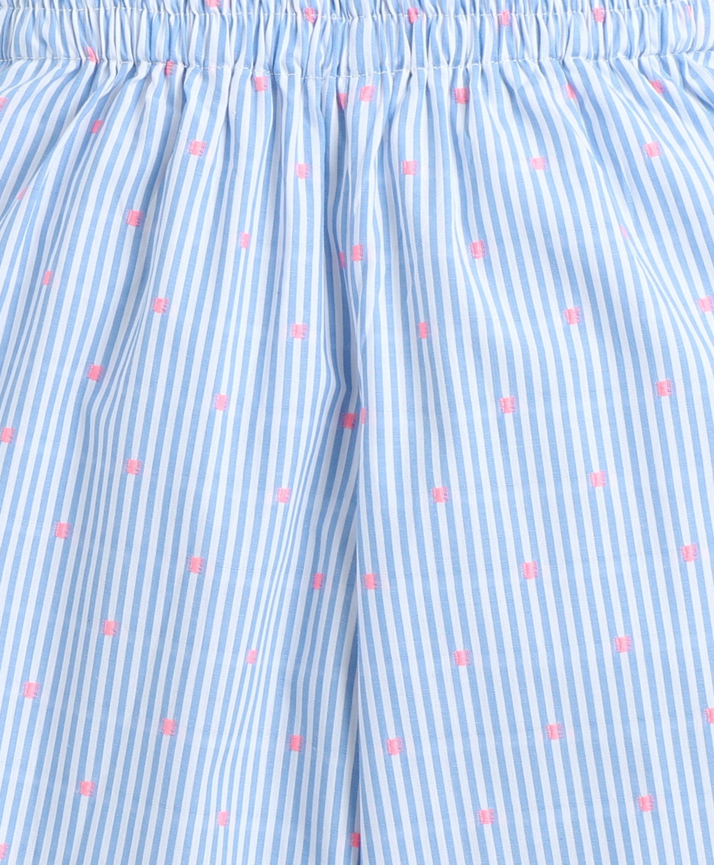 Cotton Woven Full Sleeves Striped Polka Dots Printed Coordinating Night Suit Set-Blue