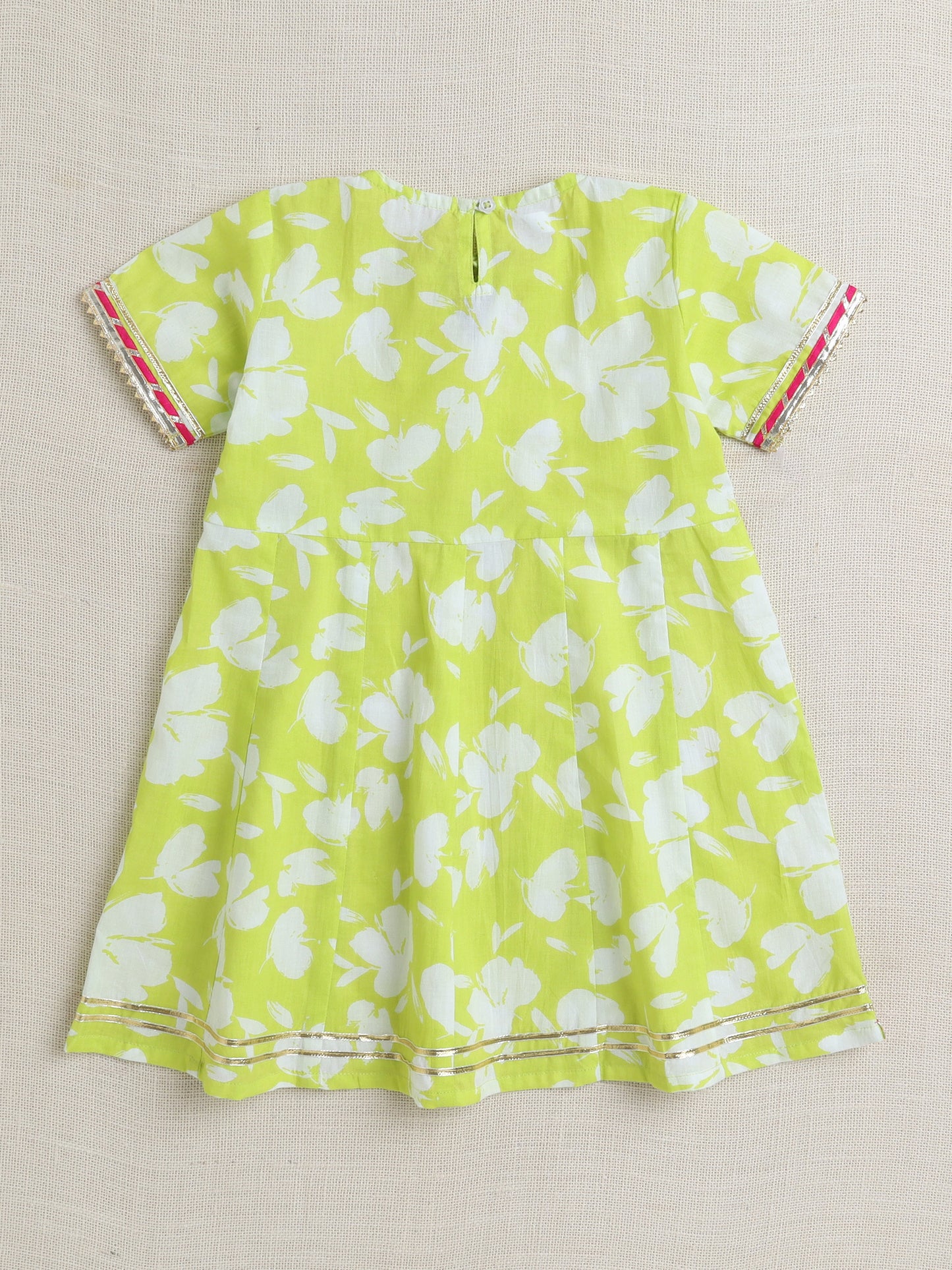 Half Sleeves Floral Kurta with Lace and Palazzo Set- Yellow