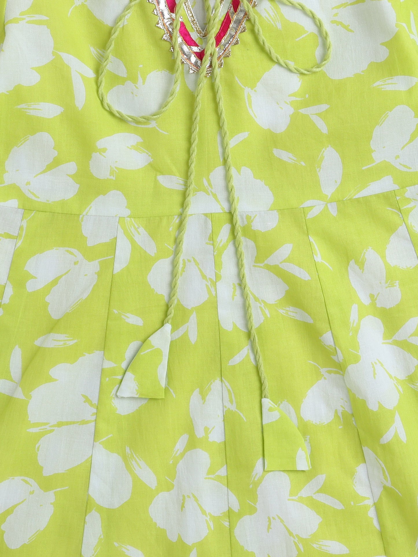 Half Sleeves Floral Kurta with Lace and Palazzo Set- Yellow