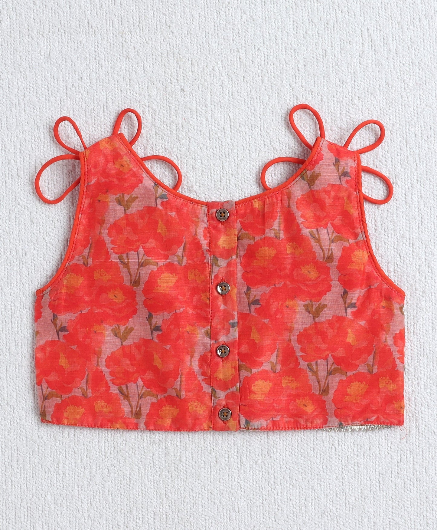 The Magic Wand Digital Printed Chanderi Shoulder Tie Up Choli and Lehenga Set- Orange