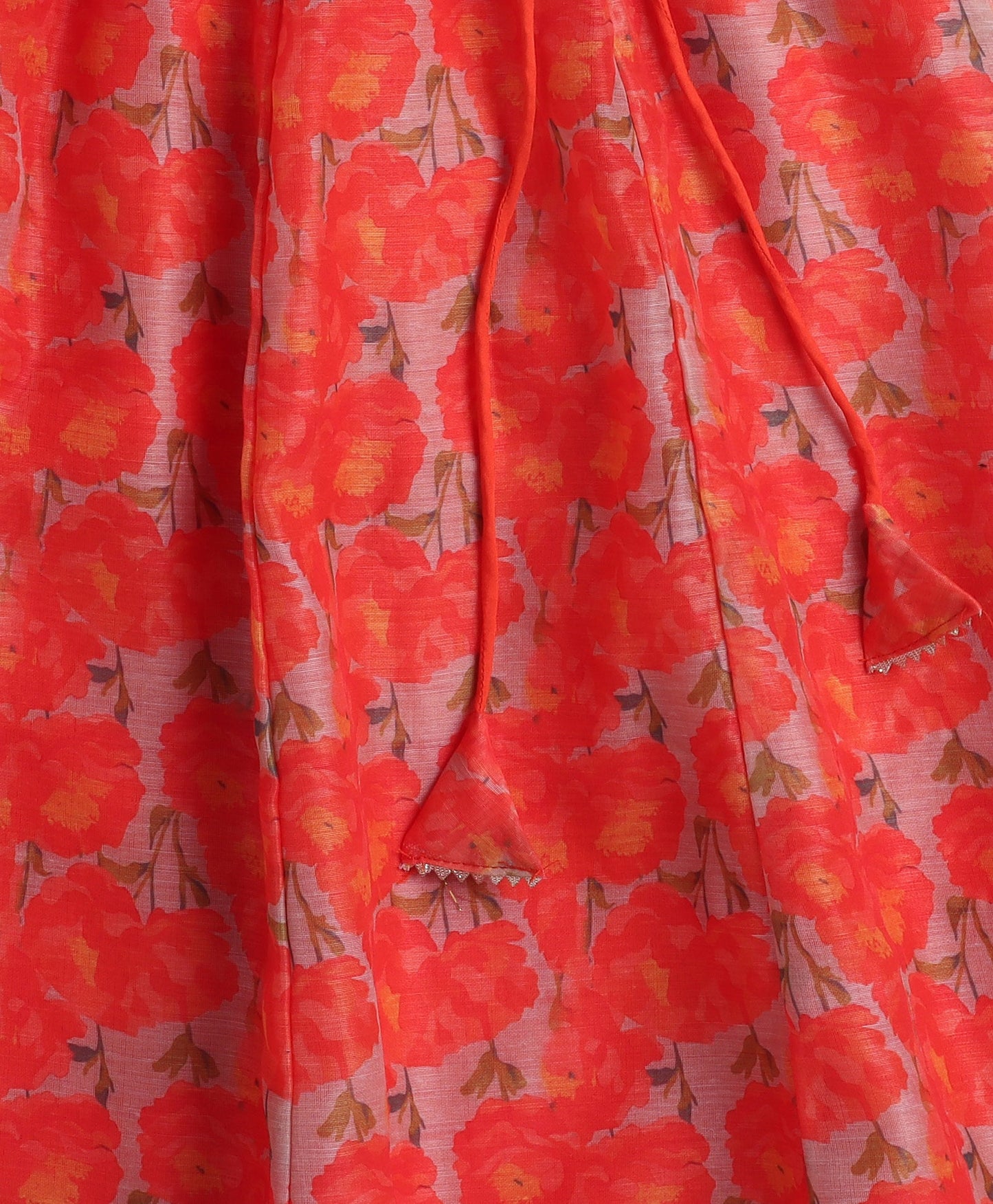The Magic Wand Digital Printed Chanderi Shoulder Tie Up Choli and Lehenga Set- Orange