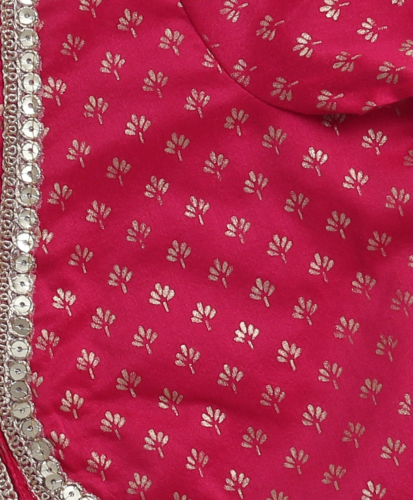 The Magic Wand Woven Half Sleeves Foil Printed Choli and Lehenga Set with Dupatta- Fuchisa