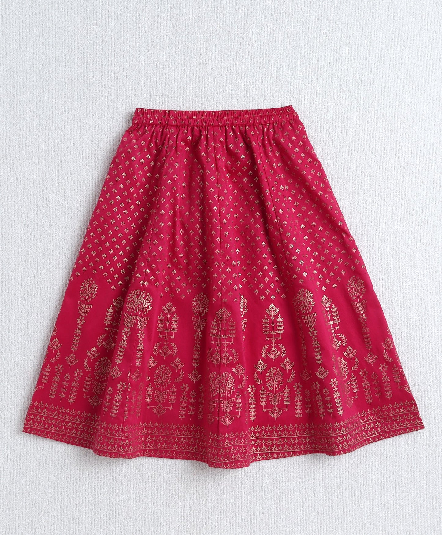 The Magic Wand Woven Half Sleeves Foil Printed Choli and Lehenga Set with Dupatta- Fuchisa