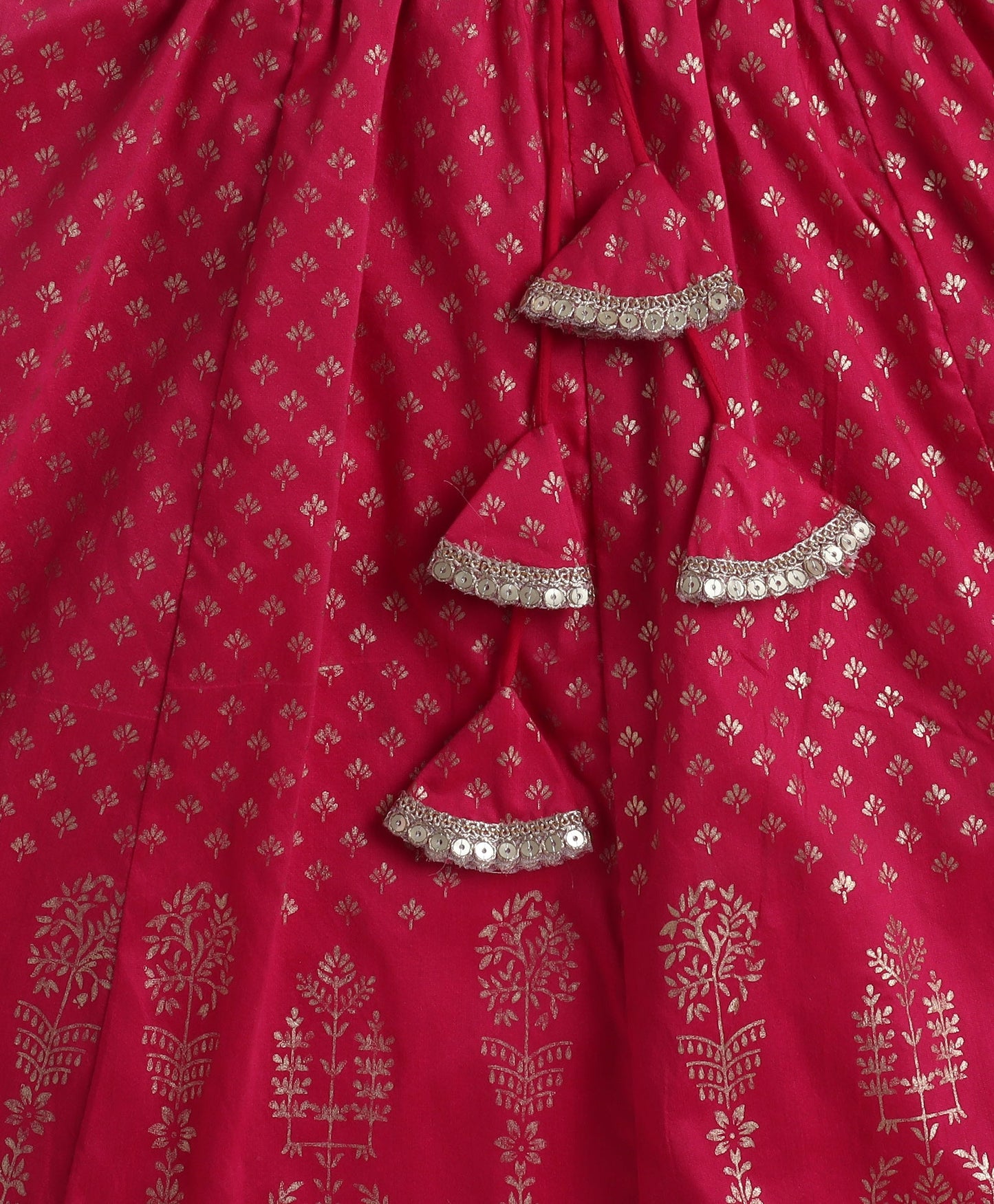 The Magic Wand Woven Half Sleeves Foil Printed Choli and Lehenga Set with Dupatta- Fuchisa