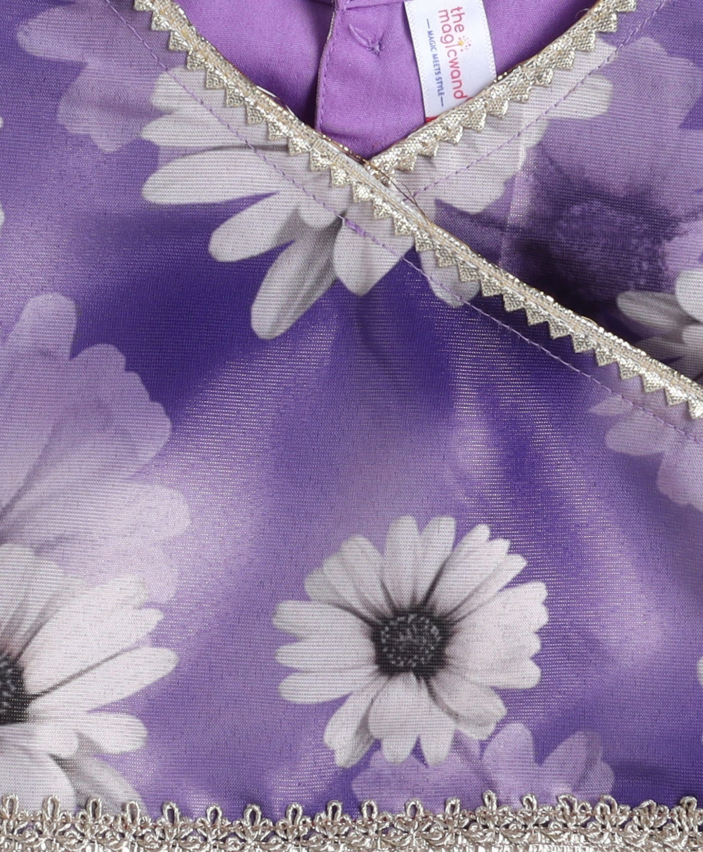 The Magic Wand Woven Puff Sleeves Digital Printed Choli and Lehenga Set with Dupatta- Lavender