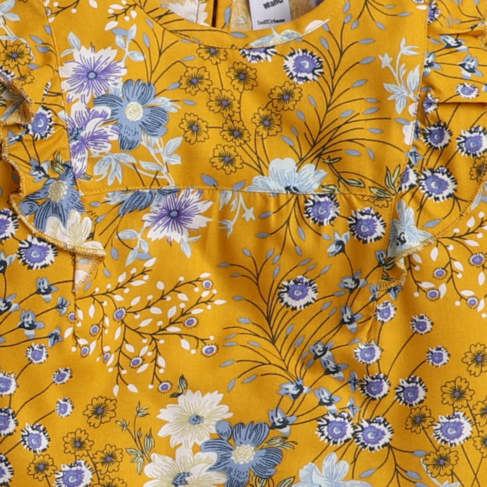 The Magic Wand Woven Full Sleeves floral Printed Top - Mustard