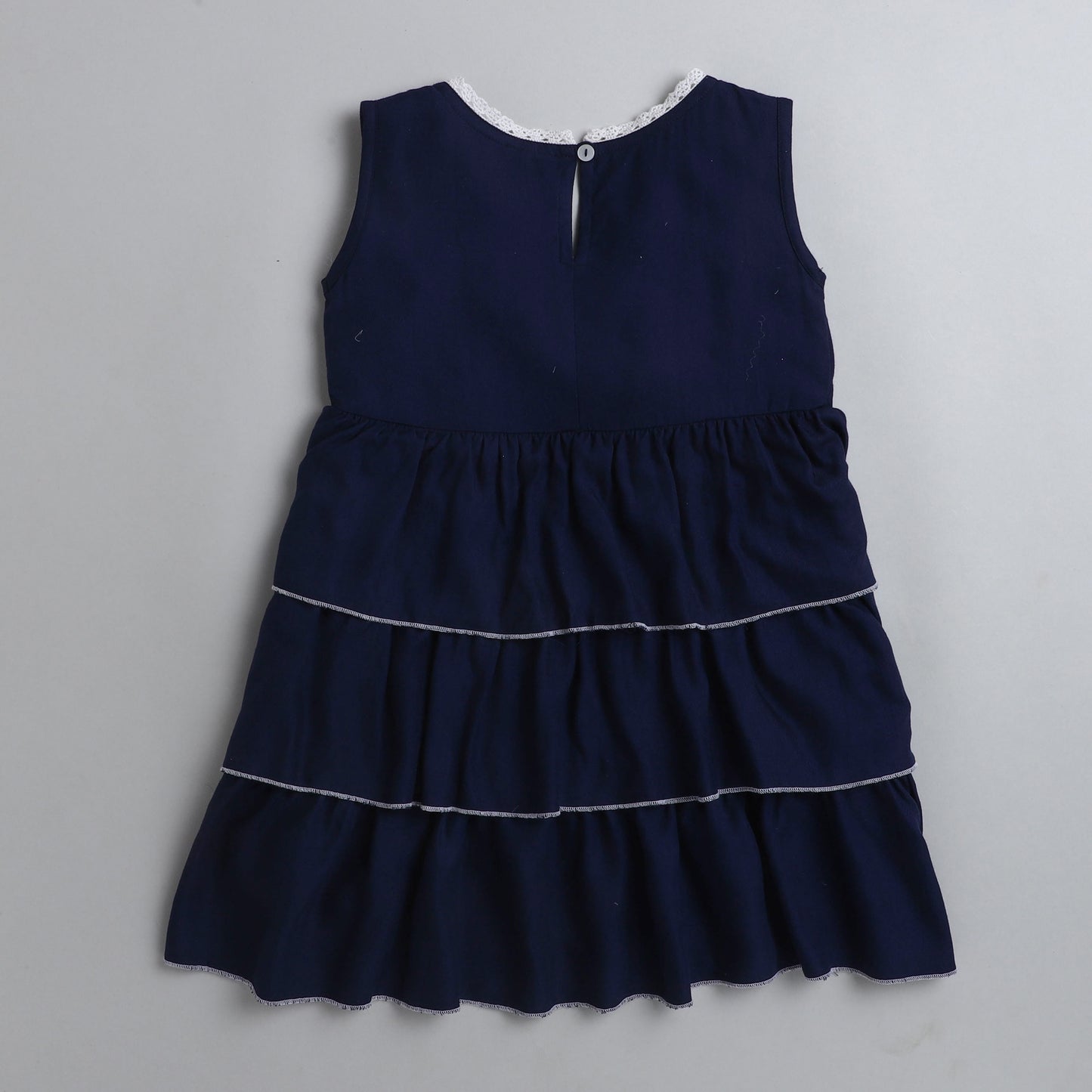 Ruffled Layer Sleeveless Lace Dress-Navy